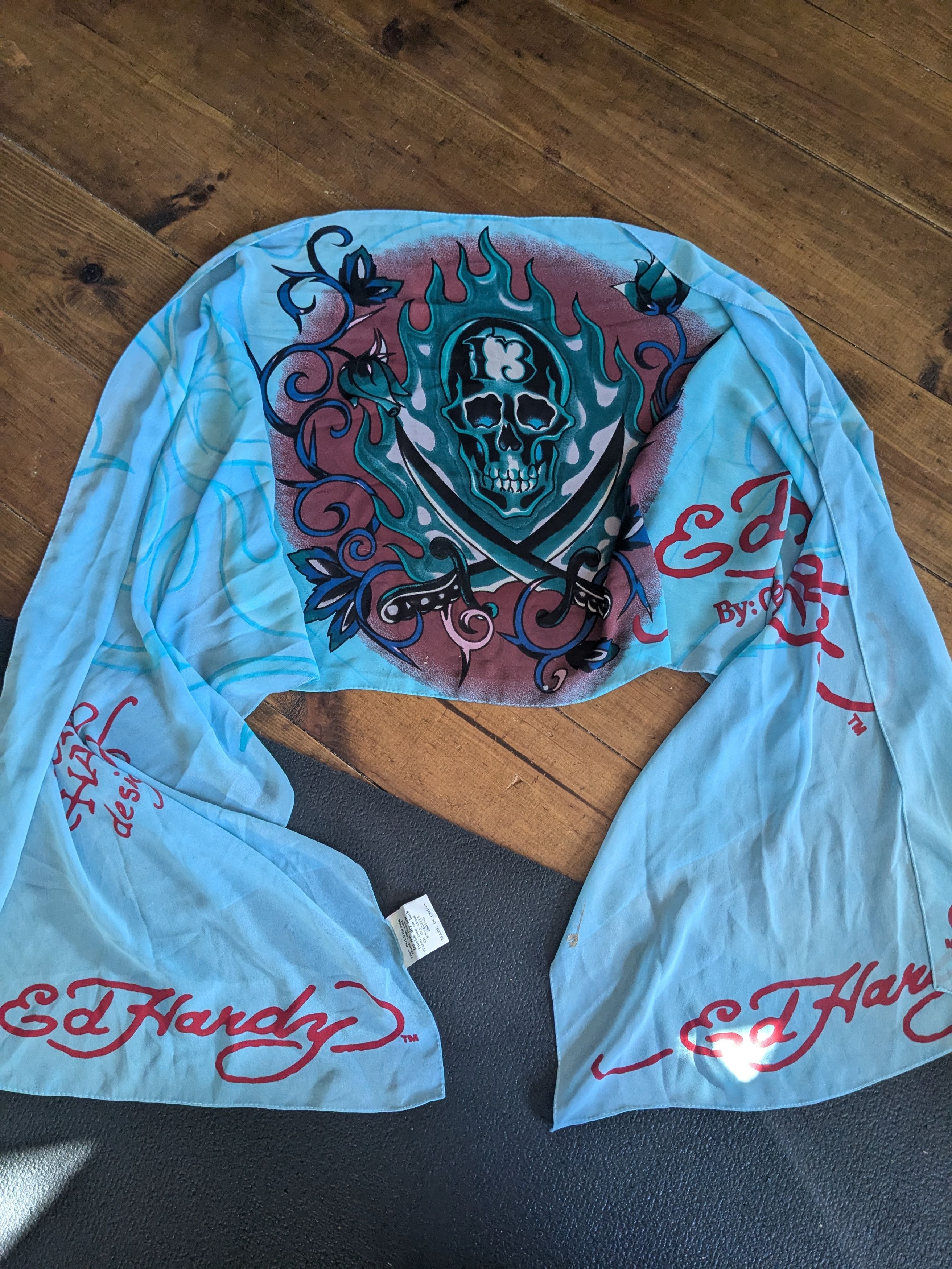 Ed Hardy Ed hardy silky blue skull scarf Size ONE SIZE - 1 Thumbnail