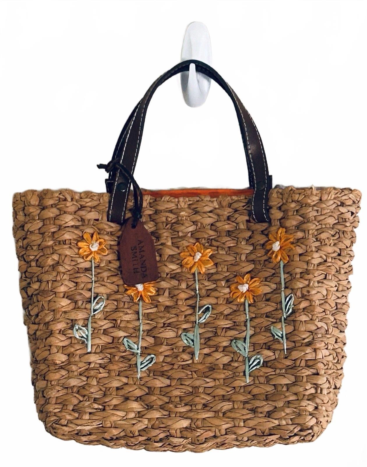 Other Amanda Smith Straw Bag Purse Tote w/ Orange Flowers & Liner Size ONE SIZE - 1 Thumbnail