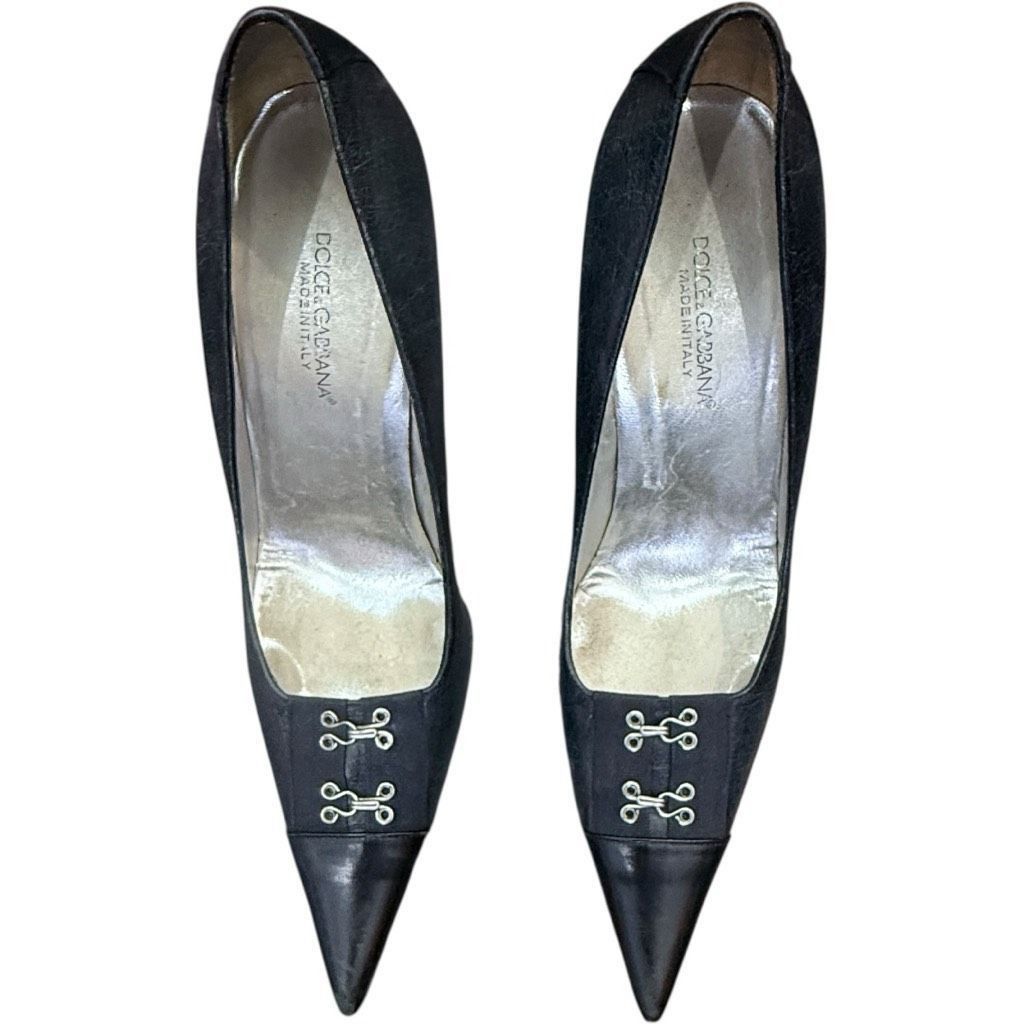 Dolce & Gabbana DOLCE & GABBANA Black High Heel Leather Court Pumps D&G Kitt Size US 9.5 / IT 39.5 - 3 Thumbnail
