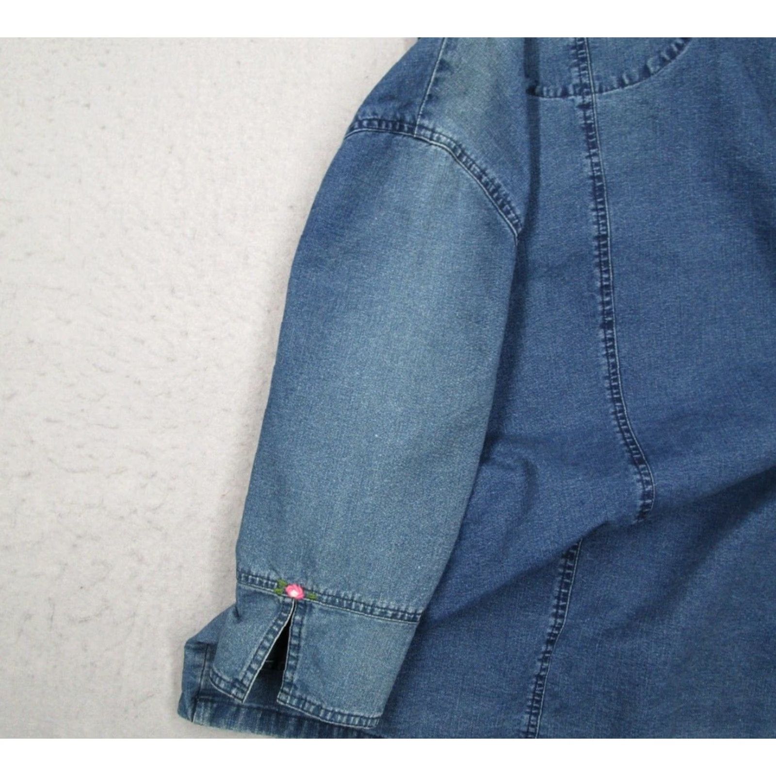 Denime Giesswein Jacket Womens Blue Denim 3/4 Sleeve Button Up Embroidery - Cotton - Made in Austria - Size 40 - Regular Fit - Workwear Category: Jacket Size S / US 4 / IT 40 - 7 Thumbnail
