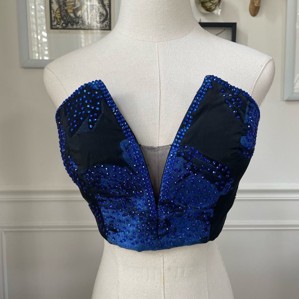Other Ellie Wilde Formal Bandeau Crop Top Bustier Cobalt Blue Blac Size S / US 4 / IT 40 - 1 Thumbnail