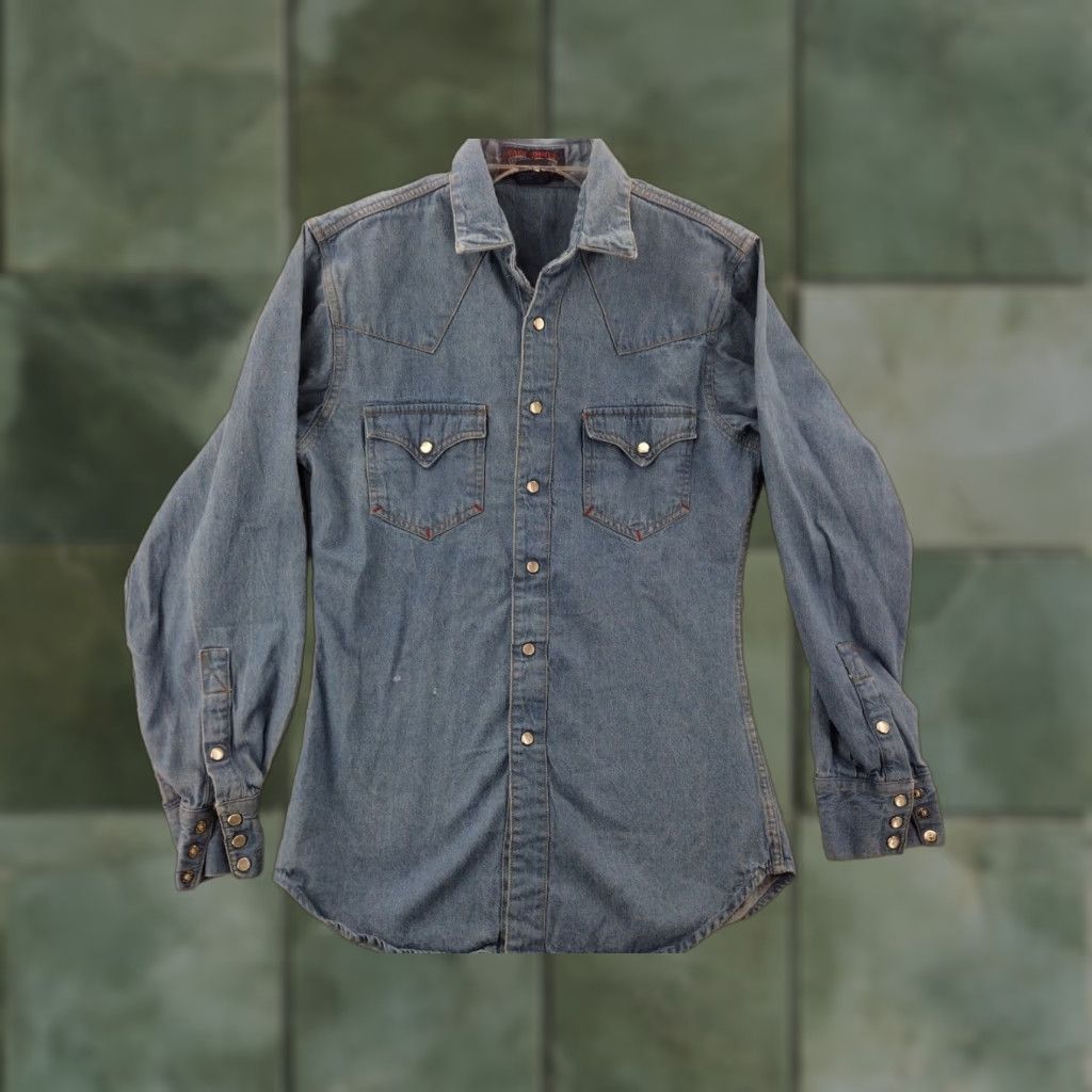 Denime Vintage F.U. Denim Shirt Men’s Medium Western Snap Long Sleeve 90s Blue Size US M / EU 48-50 / 2 - 1 Thumbnail