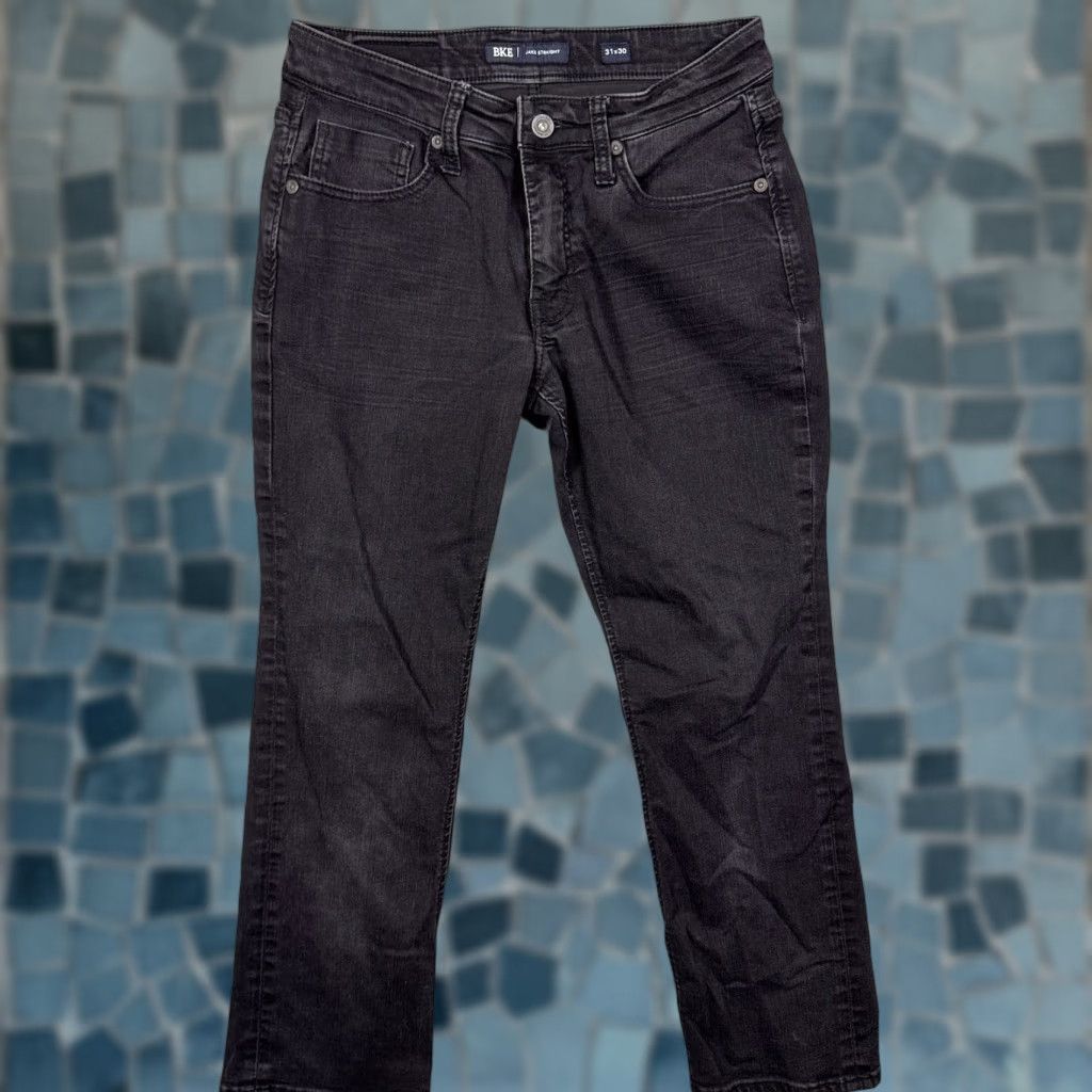 BKE BKE Jake Jeans Men 31x30 Straight Dark Whisker Cowboy Stretch Black Denim Grunge Size US 31 - 1 Thumbnail