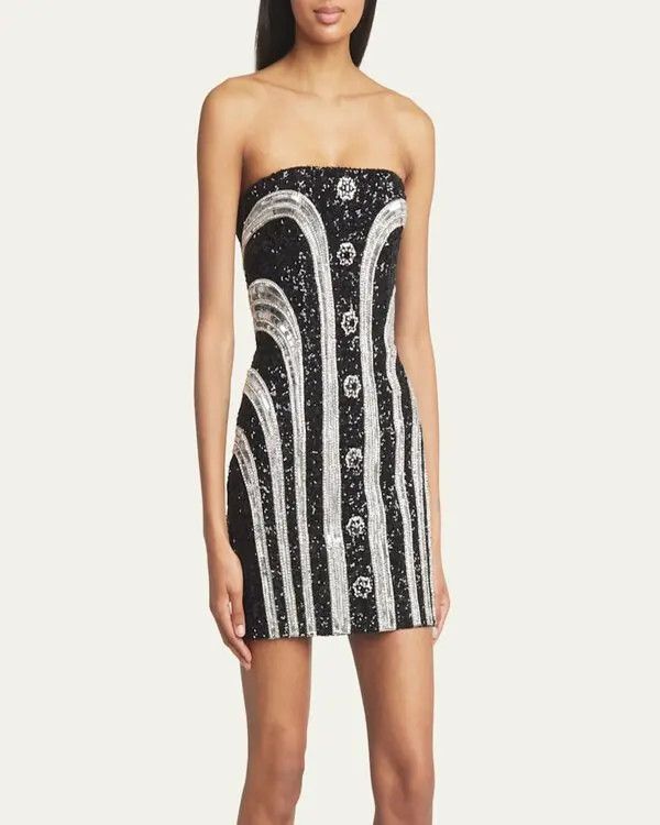 Balmain o1s1wg110725 Sequin Bustier Stripe Mini Dress in Black Size S / US 4 / IT 40 - 4 Thumbnail