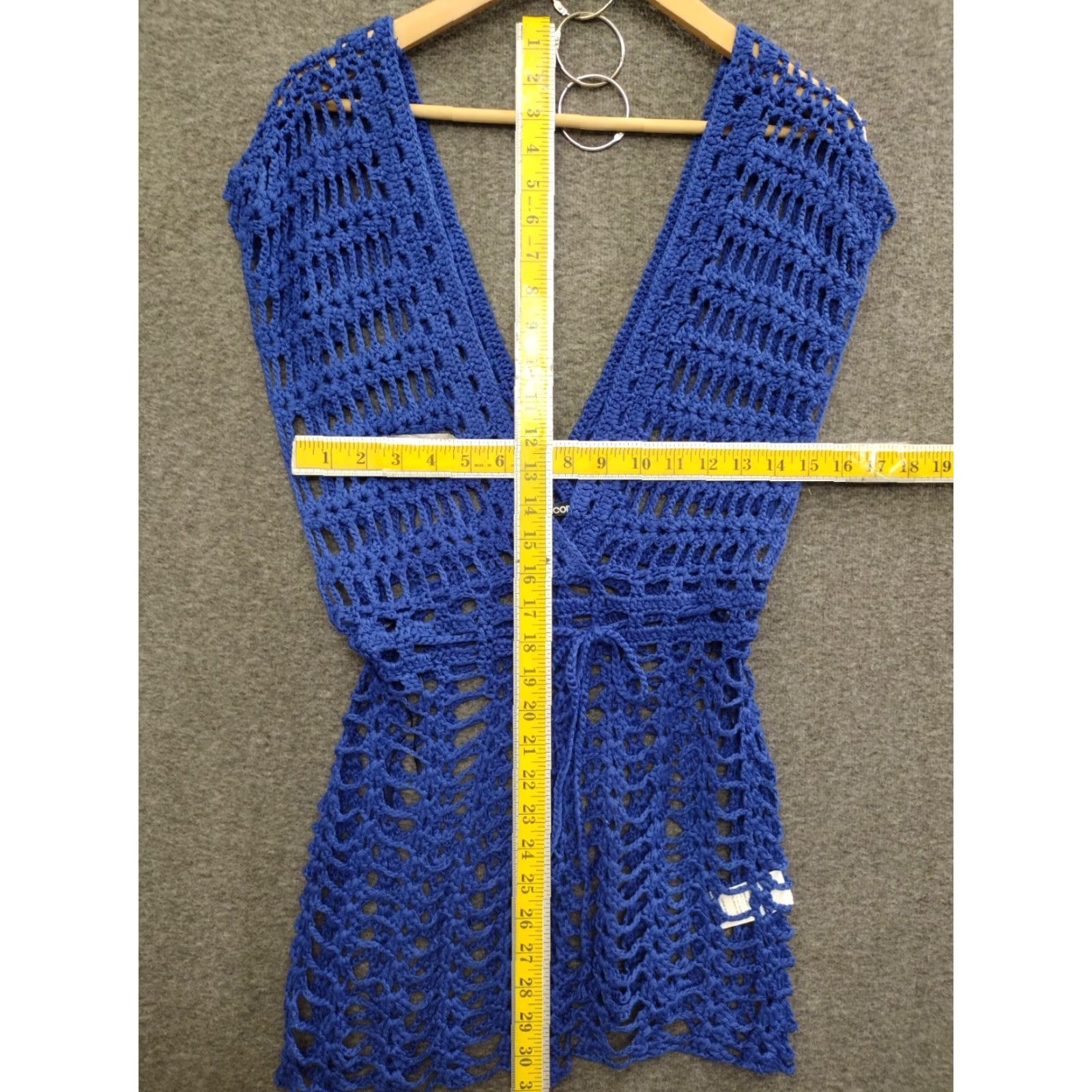 Vintage Codigo Crochet Knitted Blue V-Neck Beach Mini Dress S Shirt Women Blue 90s Bohemian Clubwear Fashion Size S / US 4 / IT 40 - 4 Thumbnail