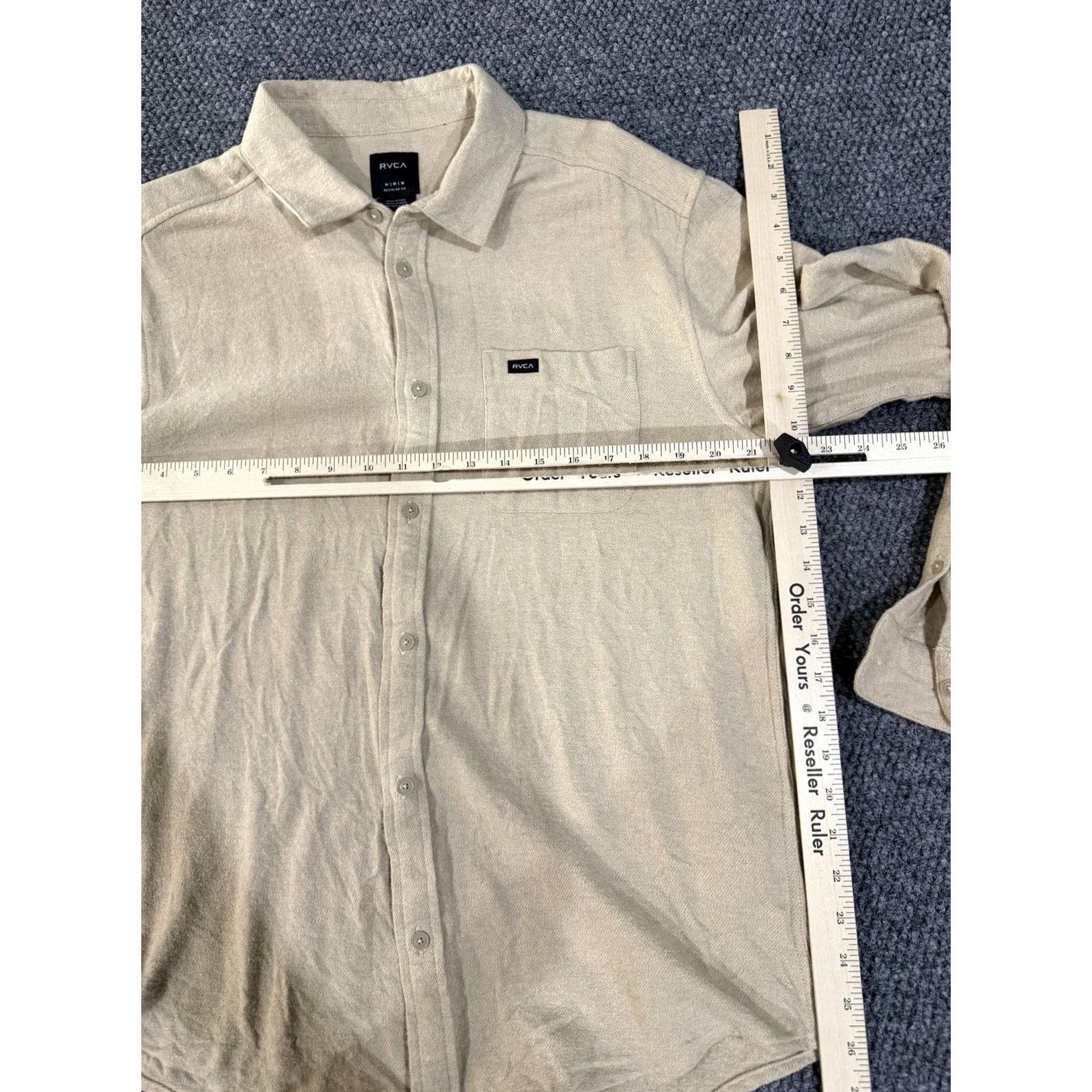 RVCA RVCA Shirt Mens M Beige Solid Regular Fit Long Sleeve Button Front Casual Size US M / EU 48-50 / 2 - 5 Thumbnail