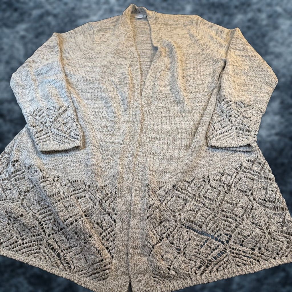 J. Jill VINTAGE J Jill Cardigan Knit Open Front Womens XL Gray Geometric Crochet Marbled Lace Open-Knit Lightweight Casual Fall Spring Womens Size XL / US 12-14 / IT 48-50 - 1 Thumbnail
