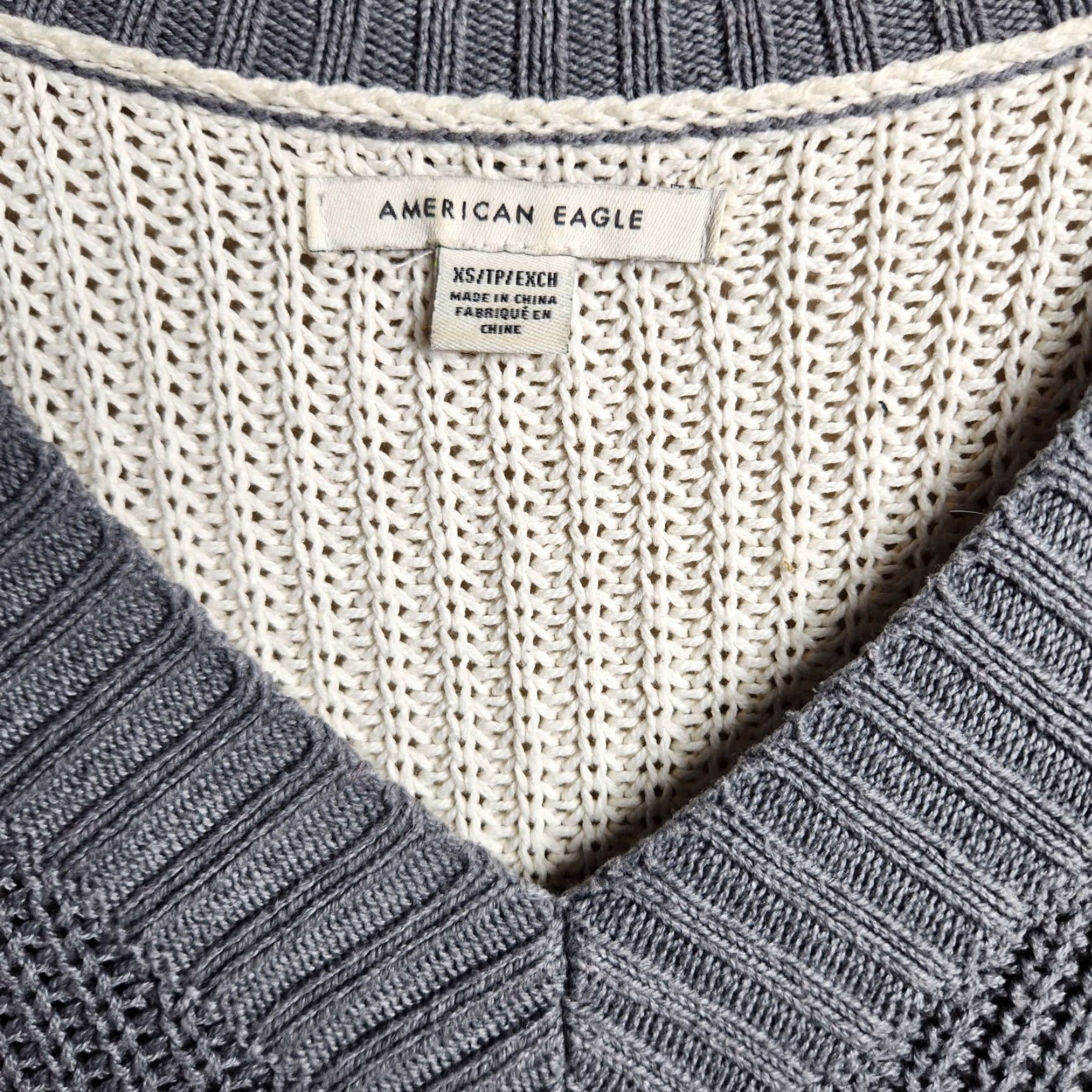 American Eagle Outfitters American Eagle Womens Gray/Cream Oversized Slouchy Deep V-Neck Sweater Size XS Size XS / US 0-2 / IT 36-38 - 2 Thumbnail