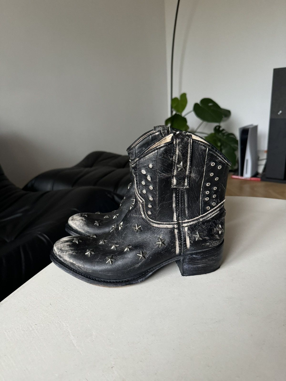 Leather Vintage Sendra Women’s Cowboy Leather Boots Washed Rare Hype Size US 7.5 / IT 37.5 - 2 Thumbnail