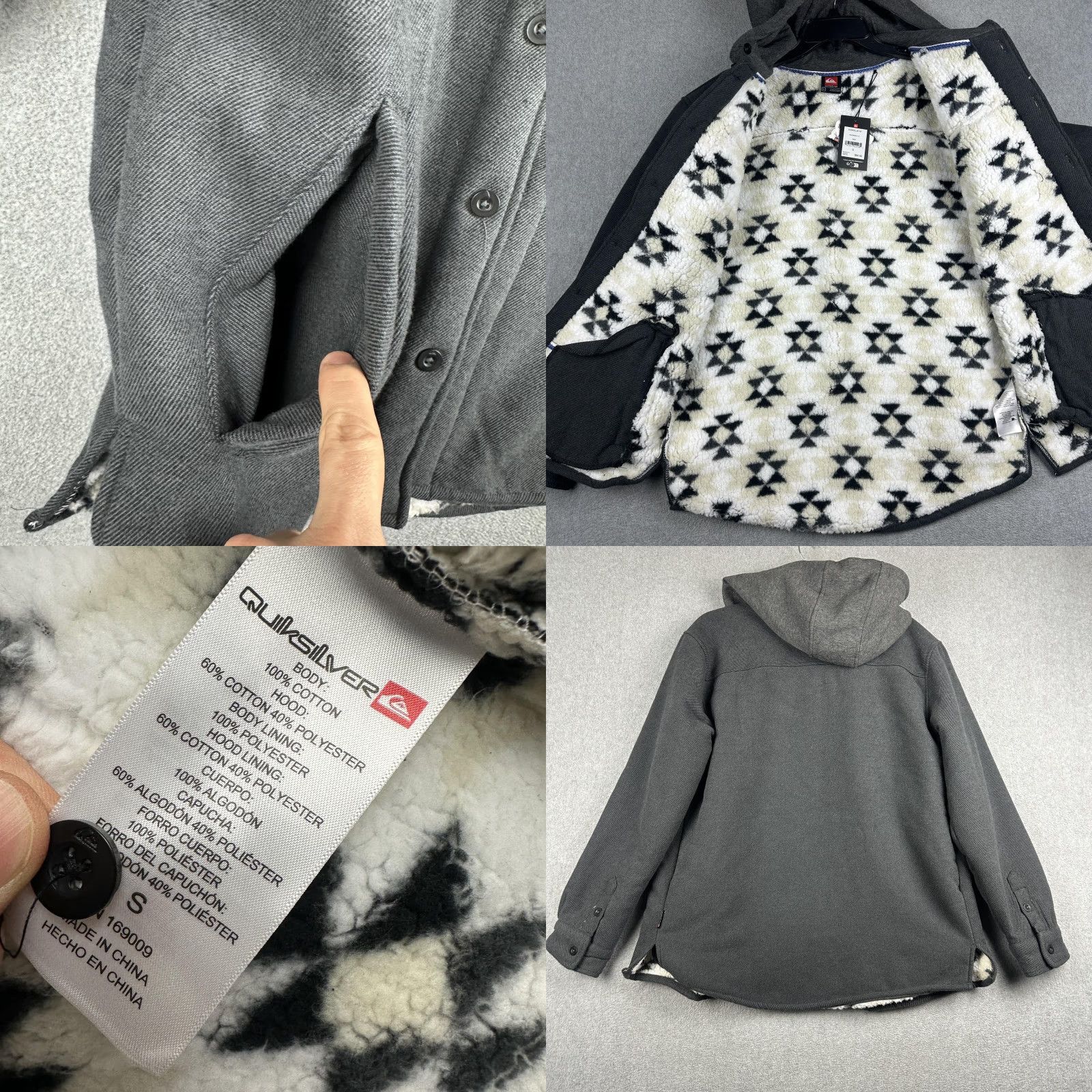 Quiksilver Quiksilver Jacket Mens Small Gray Hooded Sherpa Lined Snap Parka QSM35LW147 NWT Size US S / EU 44-46 / 1 - 8 Thumbnail