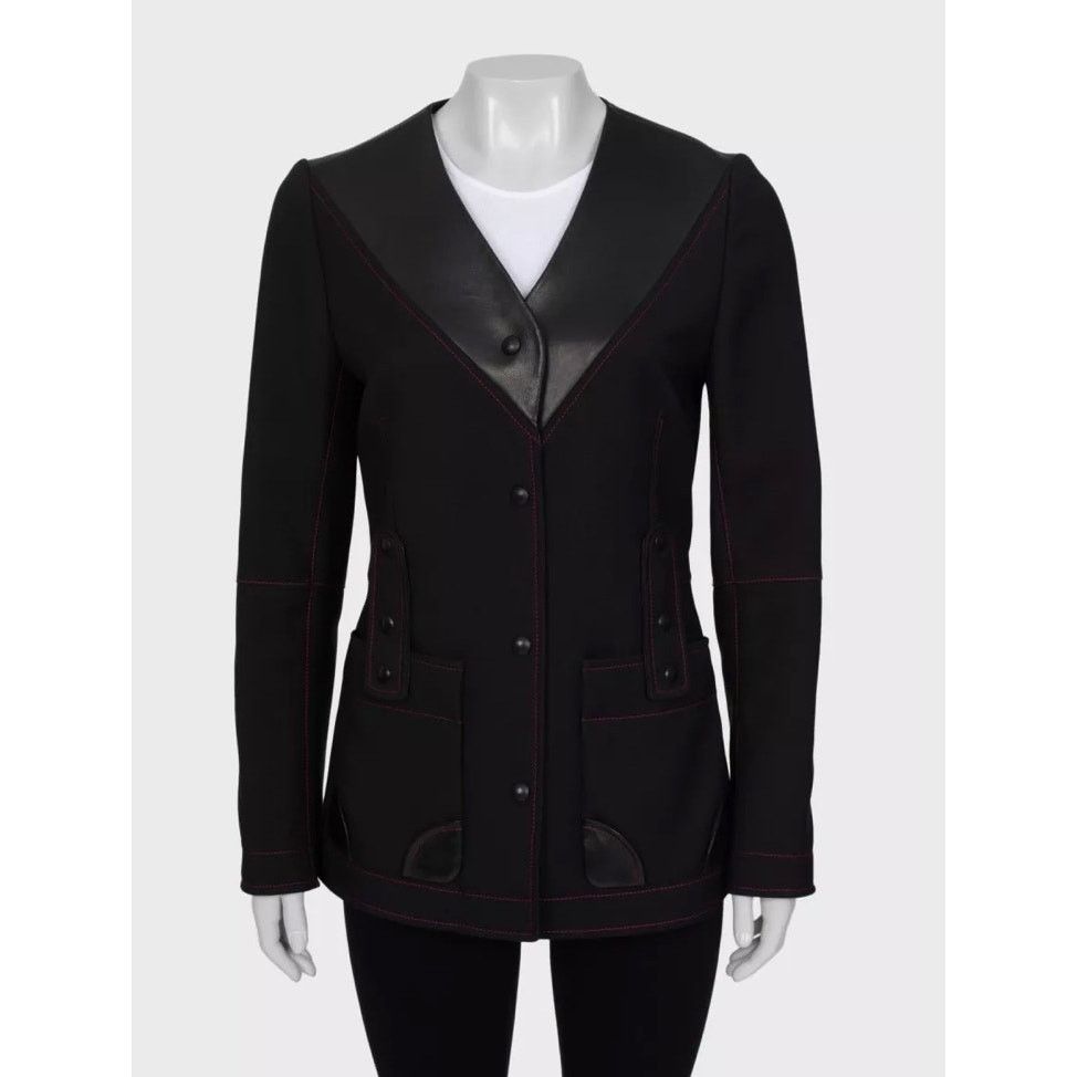 Louis Vuitton Louis Vuitton BlackLeather Collar Jacket Sz. S Size S / US 4 / IT 40 - 1 Thumbnail