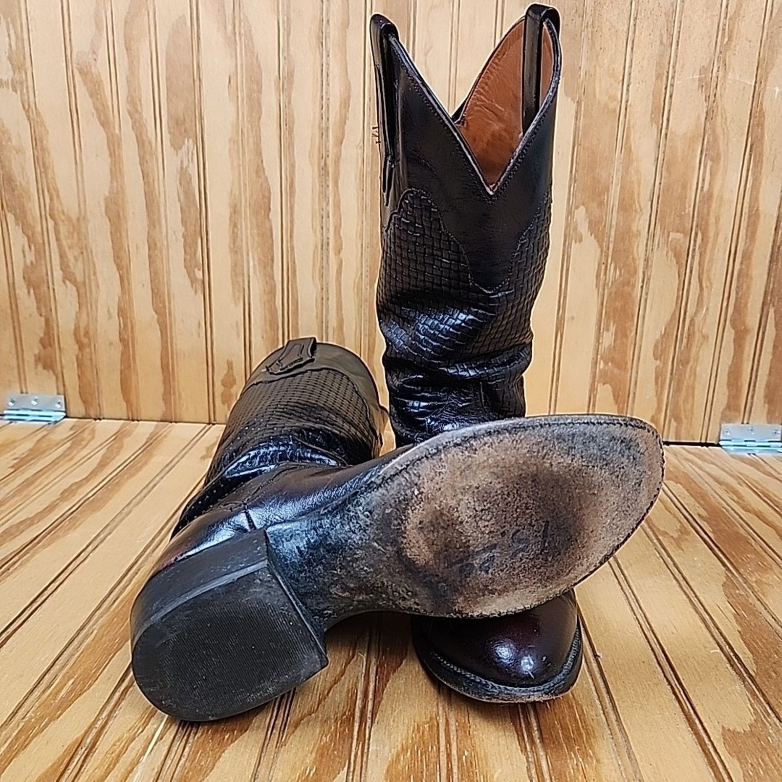 The Unbranded Brand Handmade Woven Leather El Dorado Western Cowboy Boots Men 9D Size US 9 / EU 42 - 11 Thumbnail