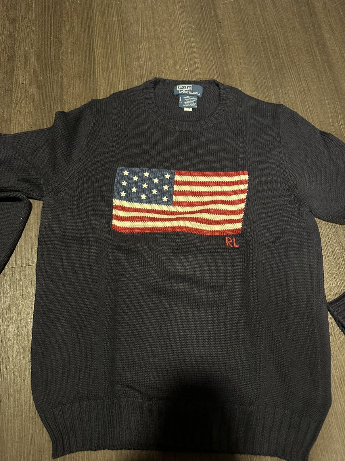 Polo Ralph Lauren Navy Knit American Flag Crewneck Sweater