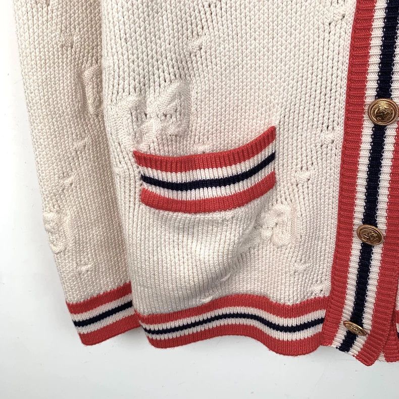 Gucci Gucci Beige double G full-printed wool V-neck knitted cardi Size US XS / EU 42 / 0 - 4 Thumbnail