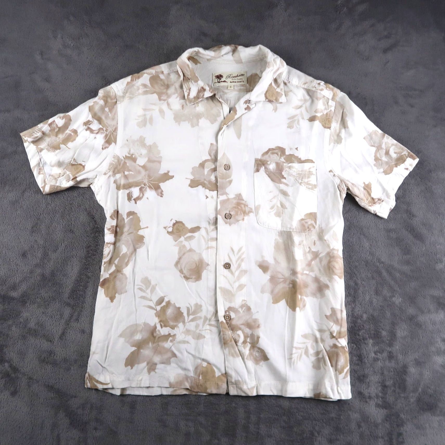 J Brand VINTAGE Roushatte Japanese Hawaiian Shirt Button-Up Floral Rayon Men's S Beige Size US S / EU 44-46 / 1 - 2 Thumbnail