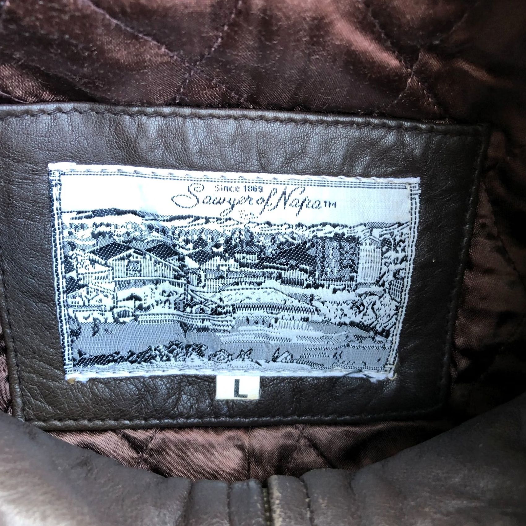 Vintage VTG SAWYER OF NAPA Leather Bomber Jacket Mens LARGE Quilted Lining Brown Biker Size US L / EU 52-54 / 3 - 4 Thumbnail