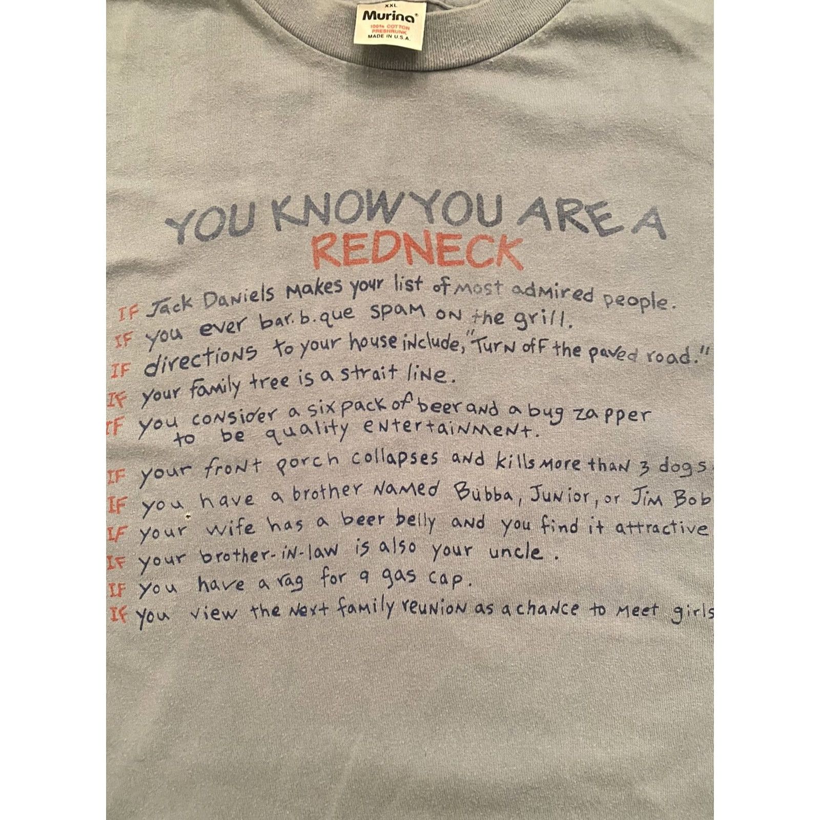 Area VINTAGE You Know You Are a Redneck Blue Shirt 2XL T-Shirt 25” P to P Mens 90s Size US XXL / EU 58 / 5 - 2 Thumbnail