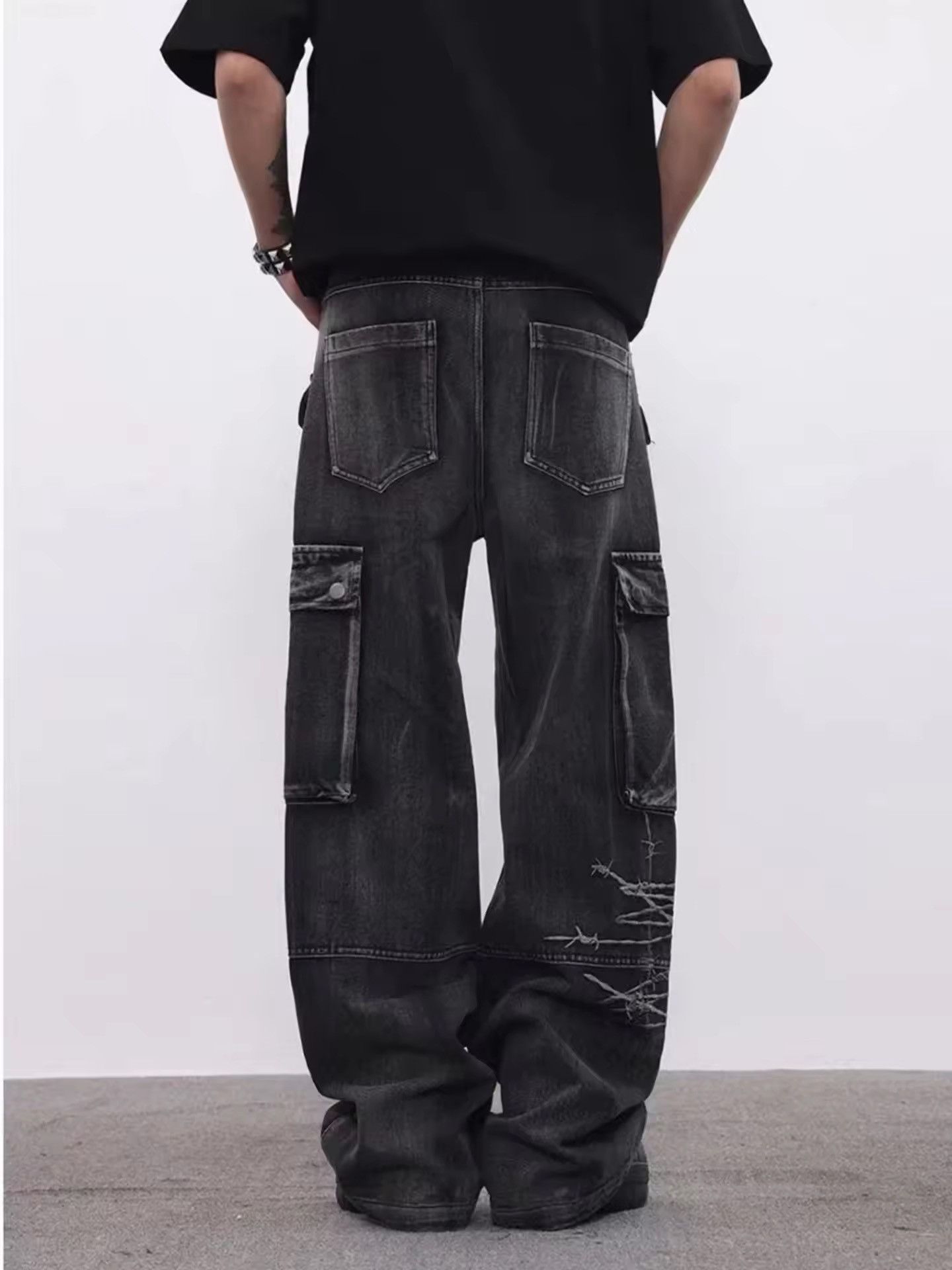 Jean × Vintage Streetwear Heavy Industry Embroidery Loose Wide-leg Jean Size US 34 / EU 50 - 3 Thumbnail
