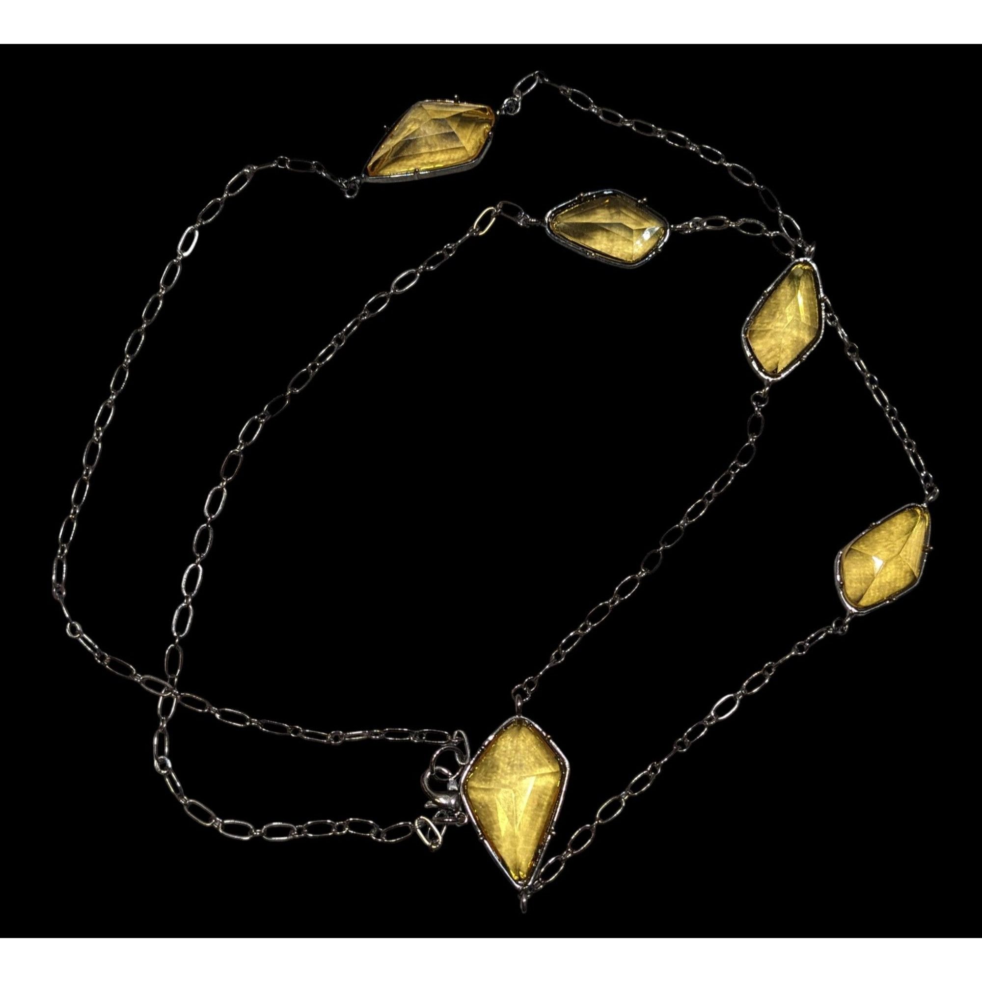 Other Yellow Station Long Chain Necklace With Faceted Stones & Bl Size ONE SIZE - 1 Thumbnail