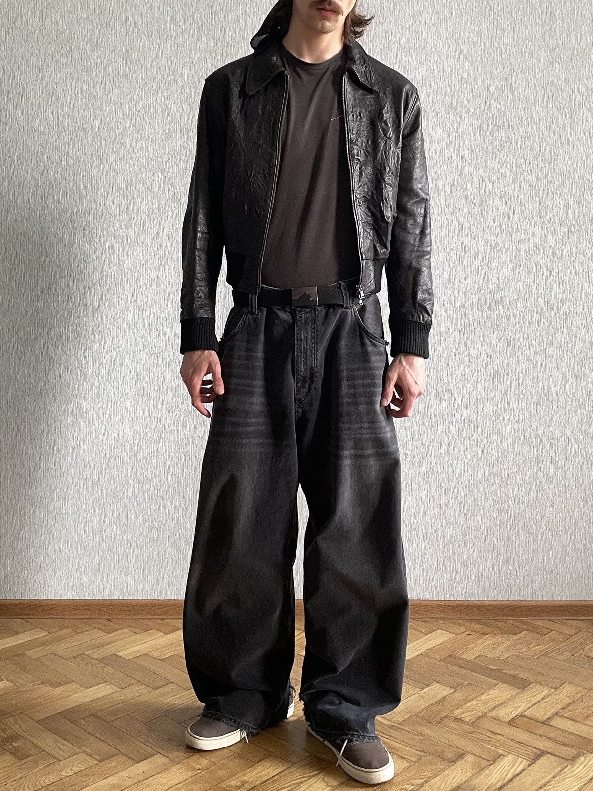 Genuine Leather Grasped Leather: Factured Zip-Jacket Size M / US 6-8 / IT 42-44 - 13 Thumbnail