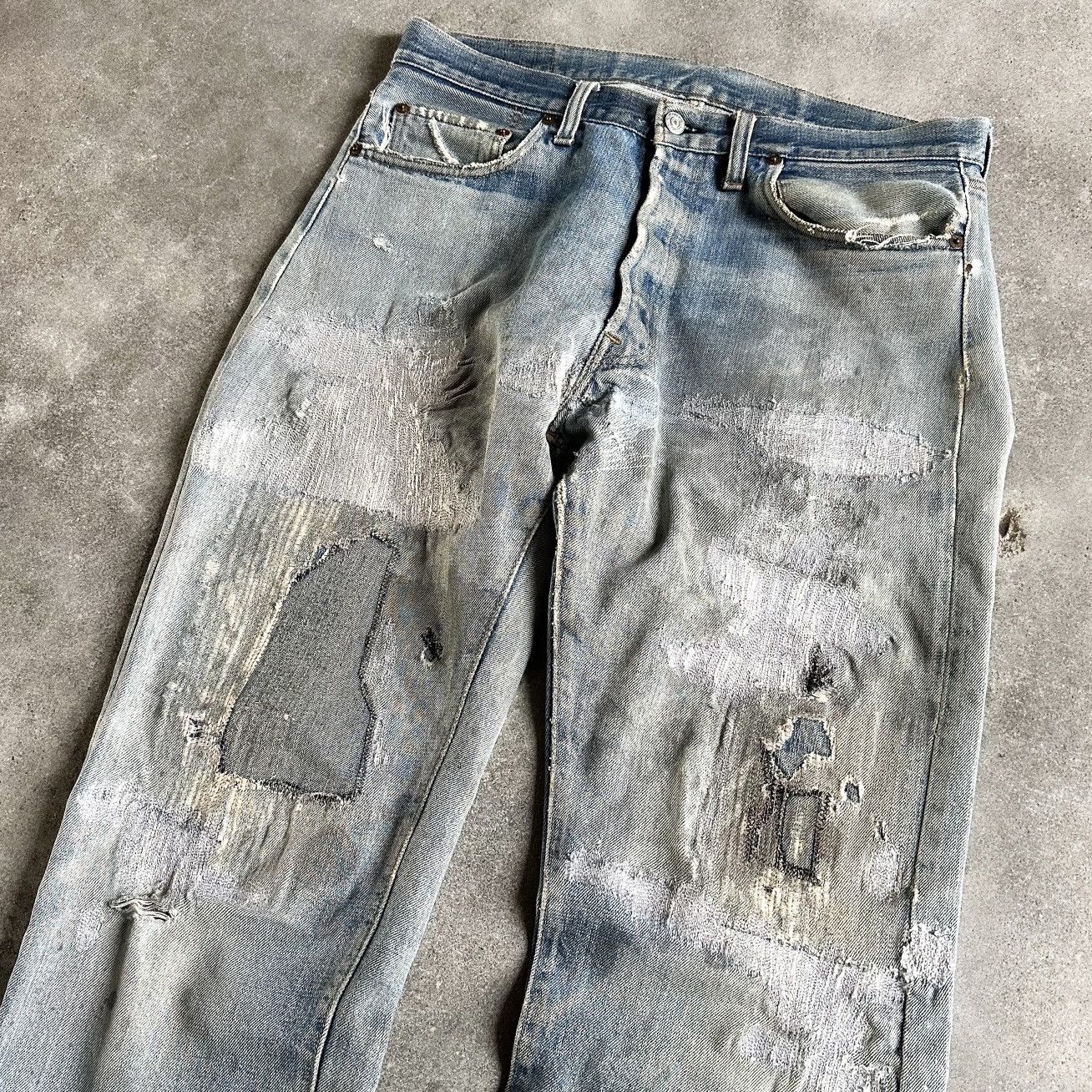 Levi's 70s Vintage Levis BORO THRASHED 501 66 Early Repair Denim Size US 33 - 3 Thumbnail