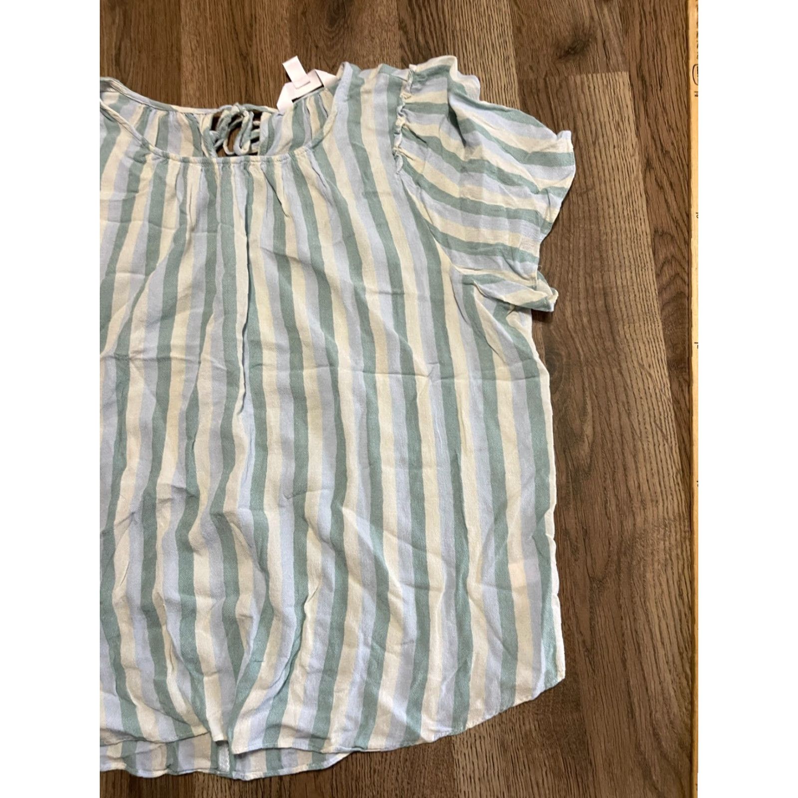 Vintage LC Lauren Conrad Shirt Women's Size Large Blue Cream Striped T-Shirt Casual Modern Basic Size L / US 10 / IT 46 - 4 Thumbnail