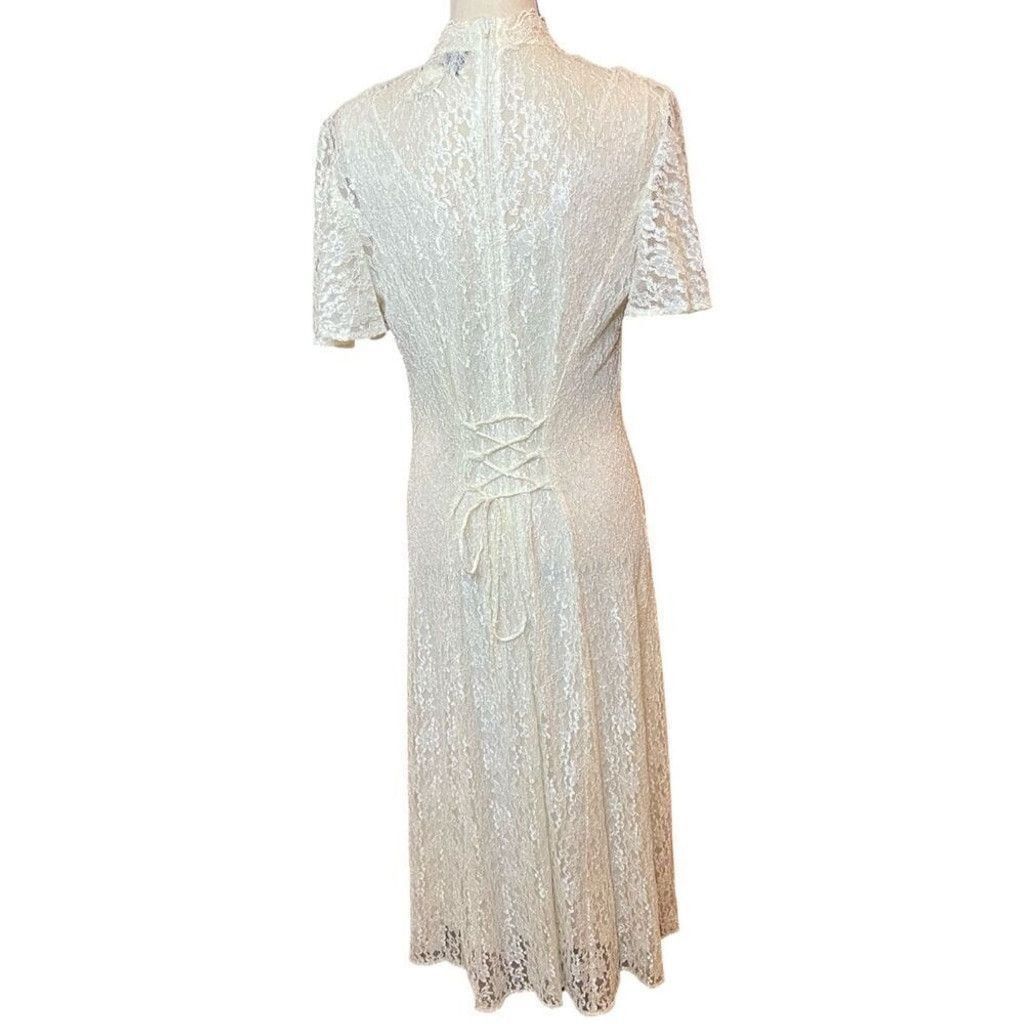 Vintage Vtg 70s/80 Dawn Joy Lace Sweetheart Key Hole Corset Dress M Size L / US 10 / IT 46 - 3 Thumbnail
