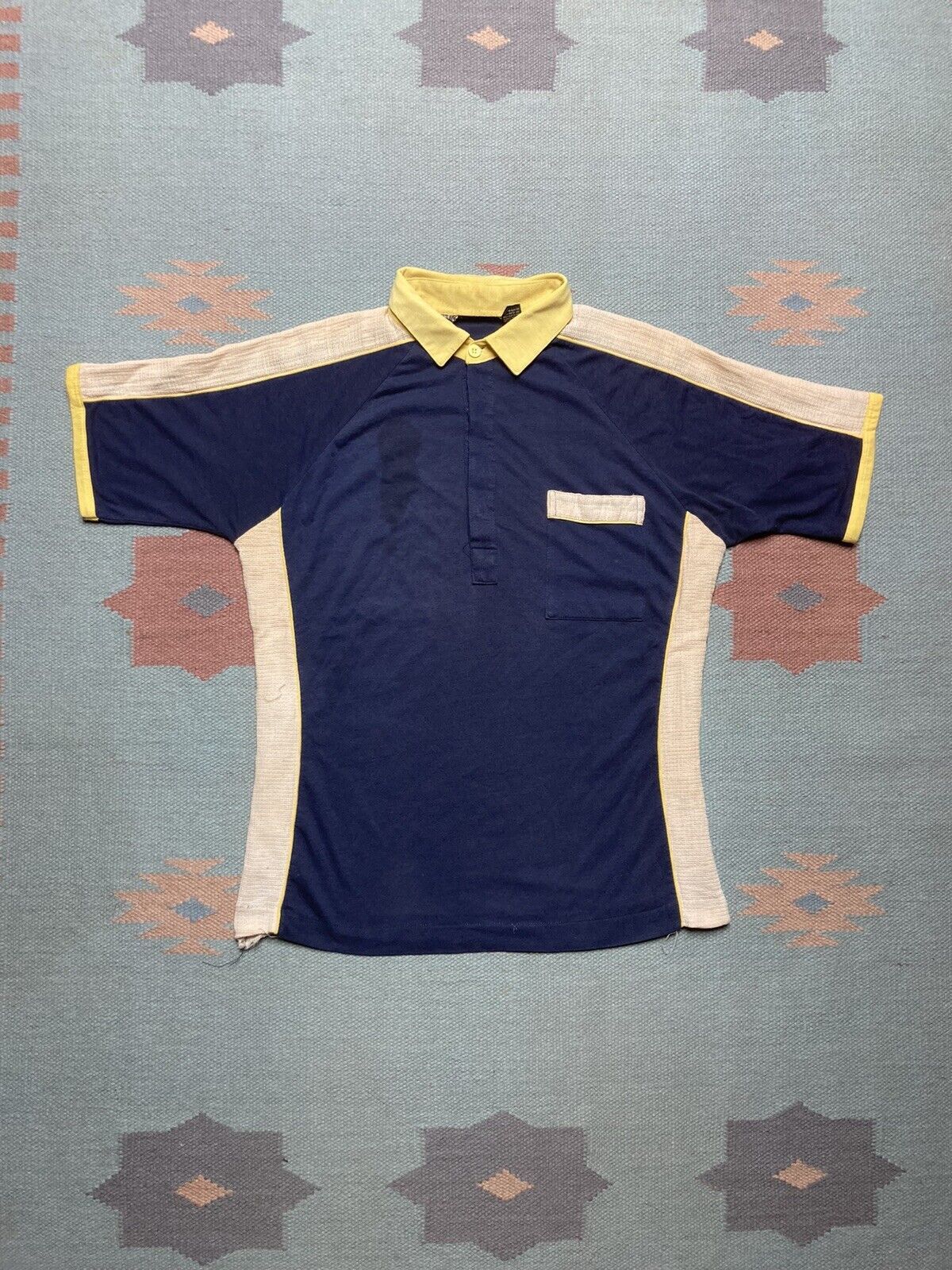 Vintage VTG 70s 80s polo shirt soft mesh accents blue adult medium Size US M / EU 48-50 / 2 - 1 Thumbnail