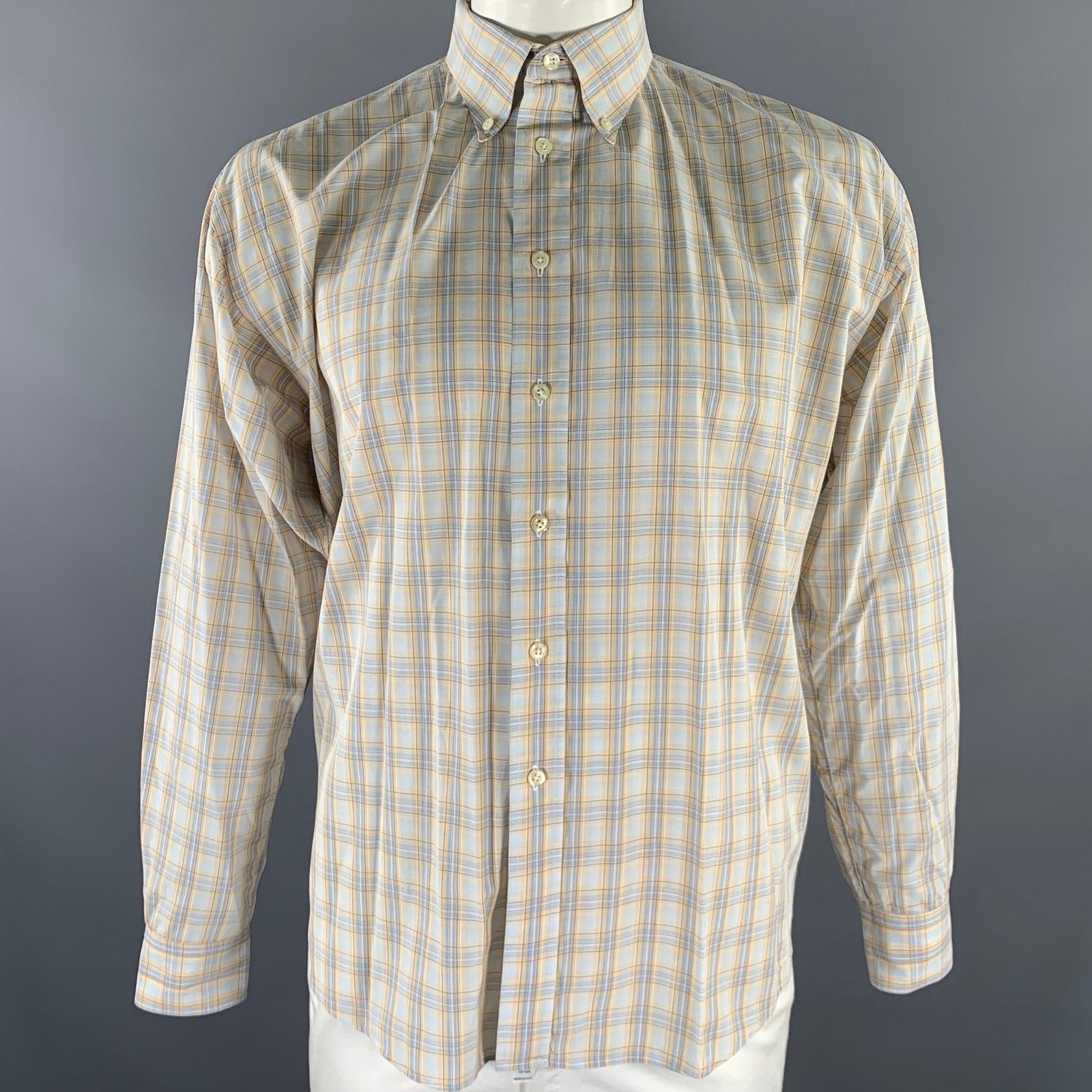 Burberry BURBERRY L Orange Blue Tartan Button Down Long Sleeve Shirt Size US L / EU 52-54 / 3 - 1 Thumbnail