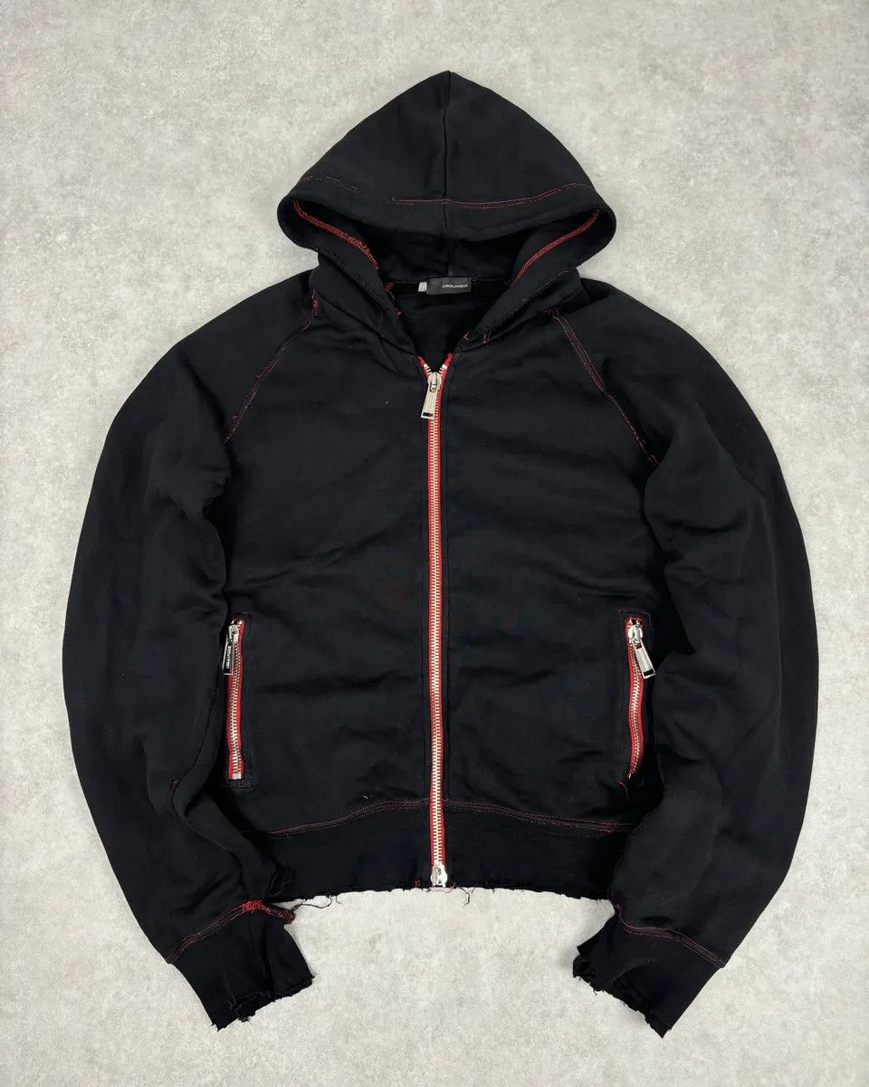 Dsquared2 2000s Dsquared2 Black Distressed Zip-up Hoodie Size US M / EU 48-50 / 2 - 1 Thumbnail