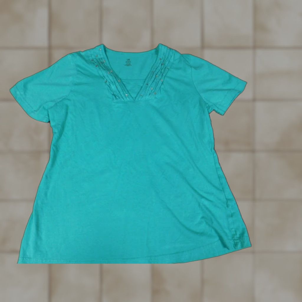Vintage Bobbie Brooks Womens Blouse L Blue Mock Neck Cap Sleeve Pullover Stretch Floral Cotton Rayon Casual Basic Classic Size L / US 10 / IT 46 - 1 Thumbnail