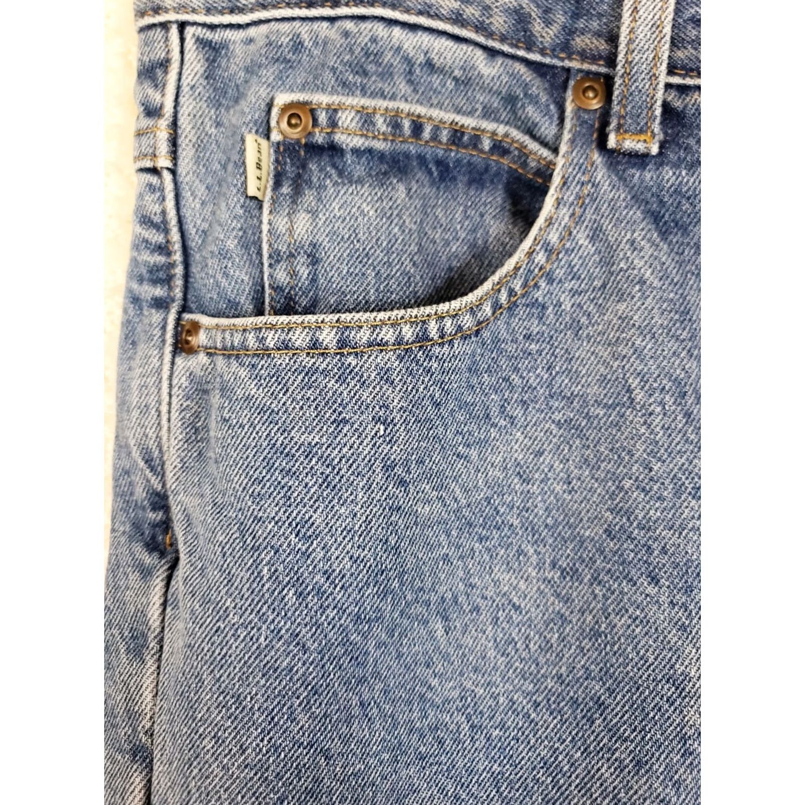 Denime LL Bean Denim Jeans 35x30 Blue Classic Fit 5-Pocket Straight Zip Raw Denim Relaxed Men Size US 35 - 4 Thumbnail