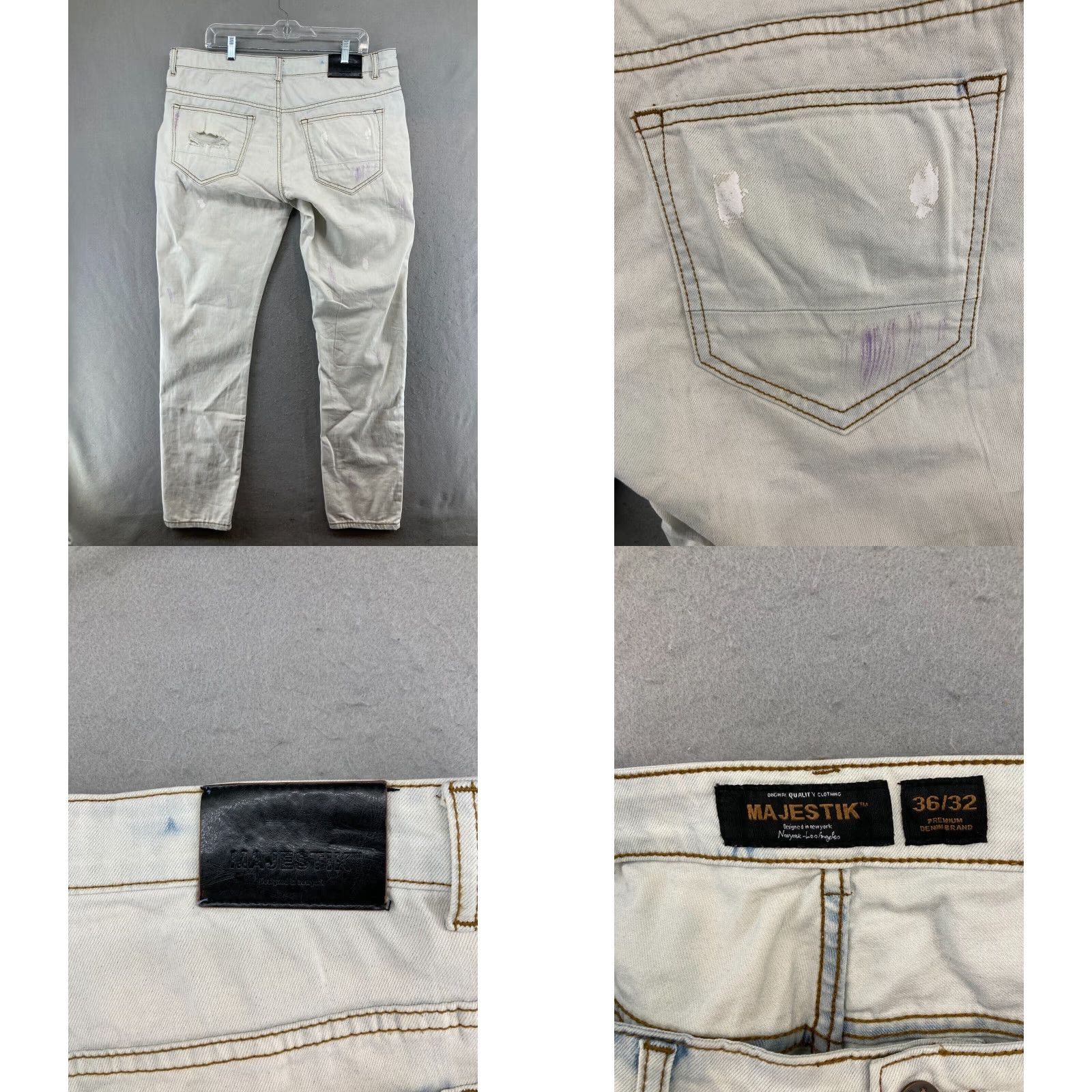 Vintage Majestik Majestic Brand Jeans 36 Regular 36x32 Acid Wash Distressed Grunge Patches Paint Blue Cotton Size 25" / US 0 / IT 36 - 8 Thumbnail