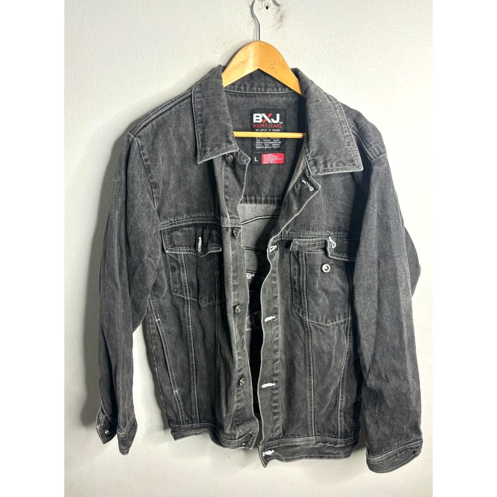 Denime Boom Jacket Vest Denim L Men’s Size L Black Hip Hop Trucker BXJ 90s Classic Outdoor Style Size US 33 - 3 Thumbnail