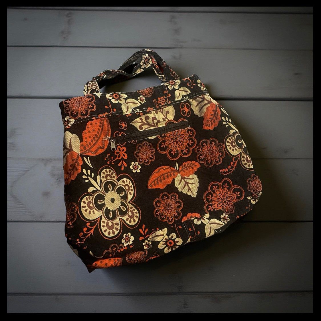 Vintage Vintage Red & Black Floral Corduroy Bag Retro Purse Handbag Size ONE SIZE - 5 Thumbnail