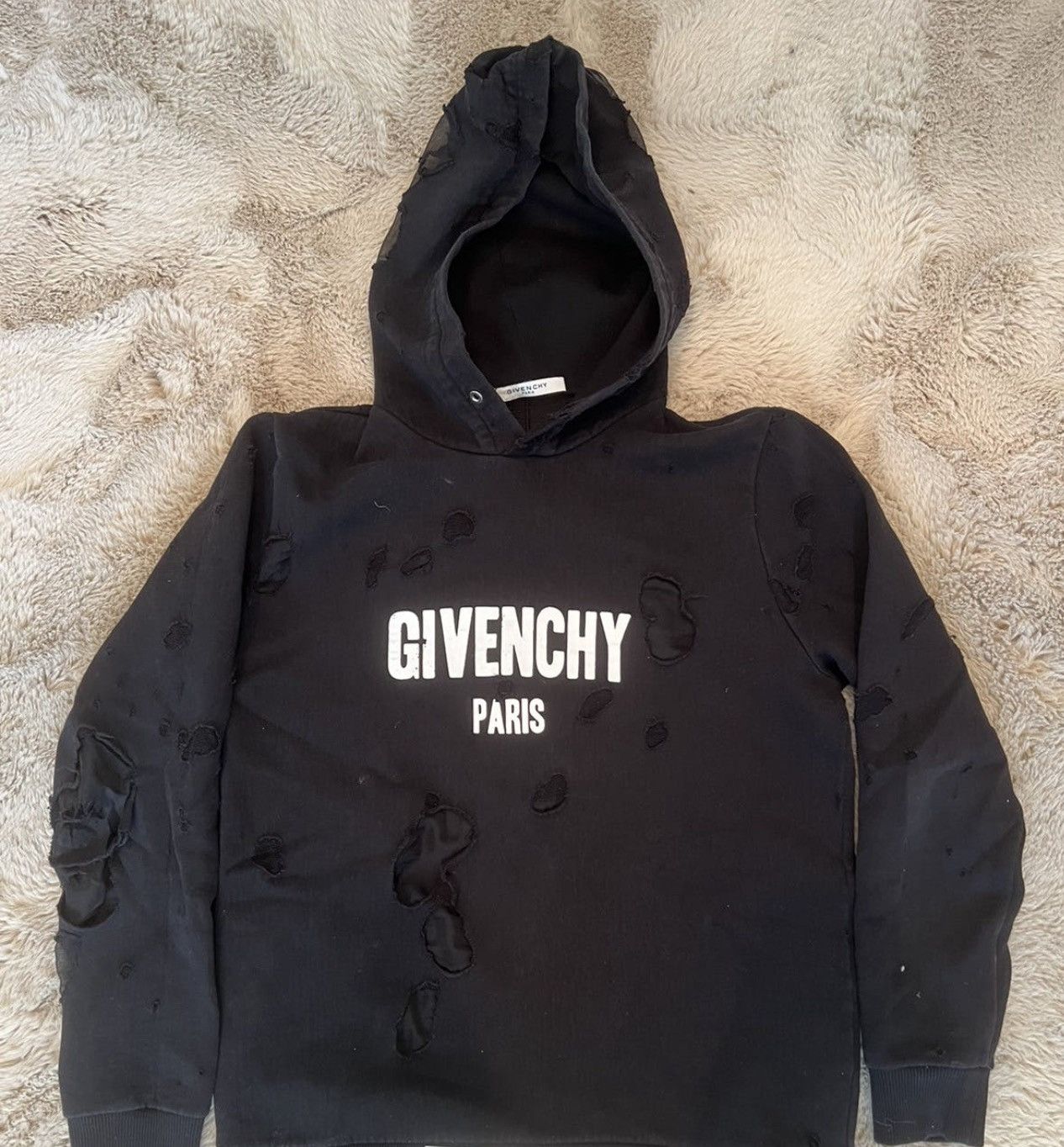 image of Givenchy - Distressed Logo Hoodie in Black, Men's (Size Small)