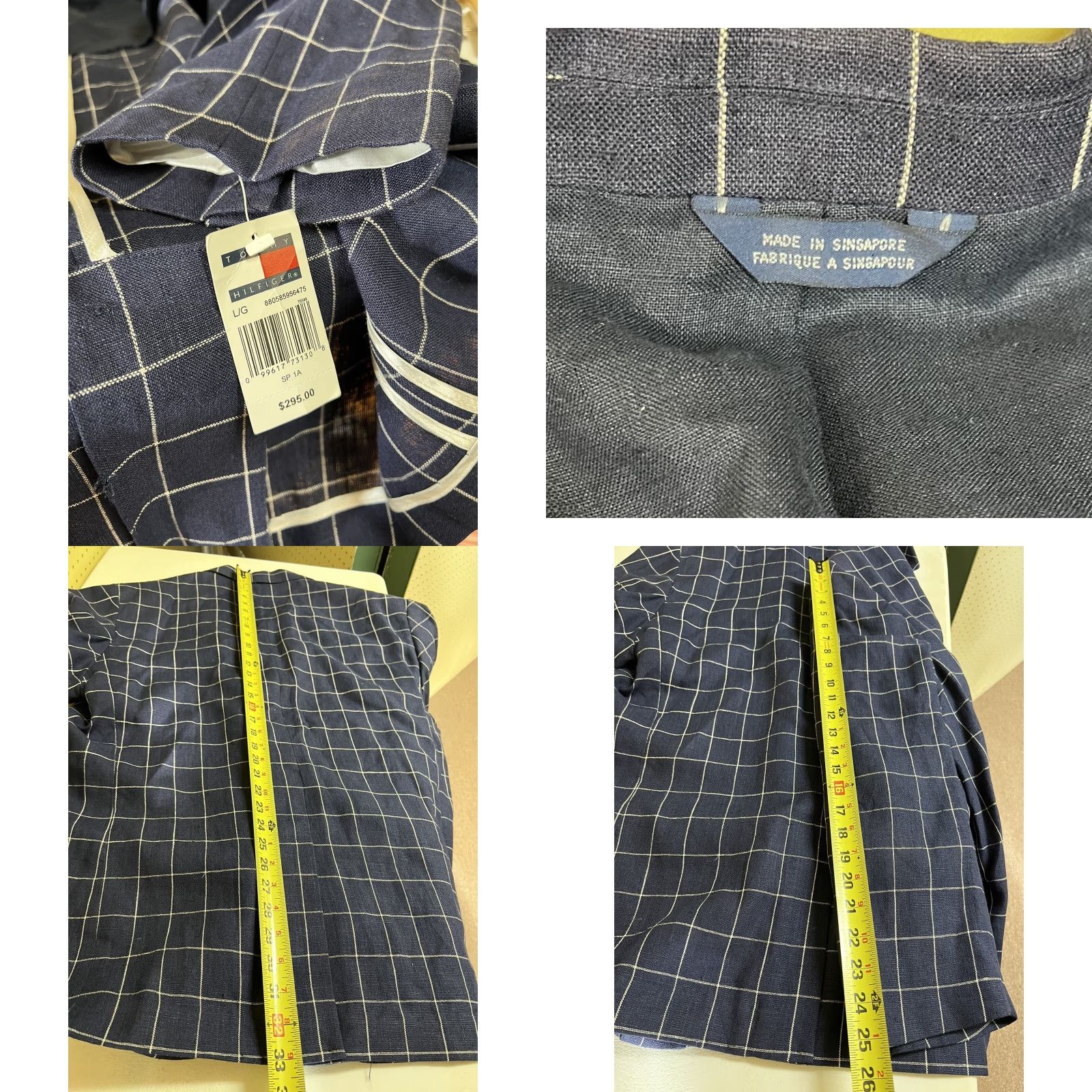 Tommy Hilfiger New Tommy Hilfiger Men Blazer Sz Large Linen Jacket Blue White Windowpane Size 42R - 8 Thumbnail