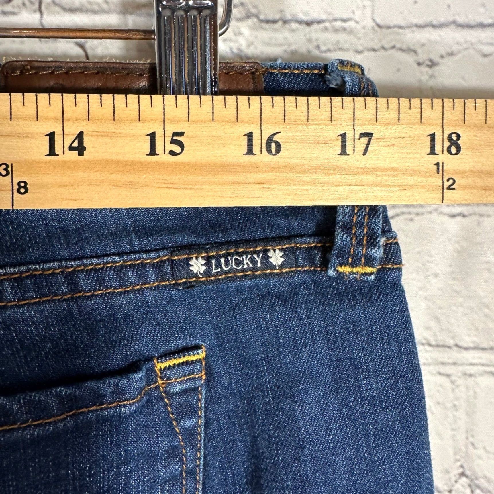 Lucky Brand Lucky Brand Jeans Women's Dark Wash Mid Rise Bootcut Denim Blue 14/32 5-Pocket Embroidered Logo Clover Patch USA Vintage No Size 24" / US 00 / IT 34 - 6 Thumbnail
