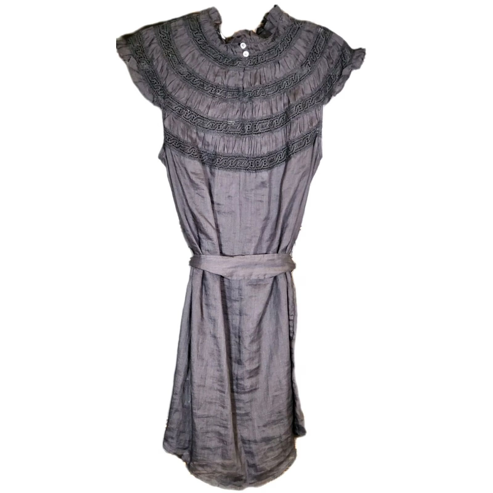 Frame FRAME Black Lace Inset High Mock Neck Ruffe Cap Sleeve 100% Ramie Mini Dress Womens M New with Tags NWT Size M / US 6-8 / IT 42-44 - 7 Thumbnail