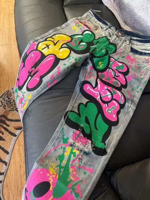 Other Men Colored Doodle Painted Denim Jeans Streetwear Size US 34 / EU 50 - 1 Thumbnail