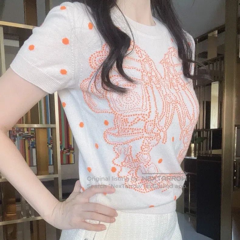 Hermes Hermes Saddle Embroidery Patterned Short Sleeve Top Size XXS / US 00 / IT 34 - 1 Thumbnail