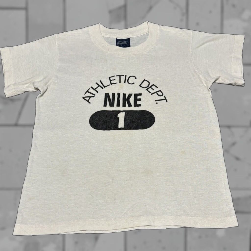 VINTAGE Nike Athletic Dept Short Sleeve T-Shirt Kids Medium 10-12 White 1980s Sportswear Beach Unisex USA