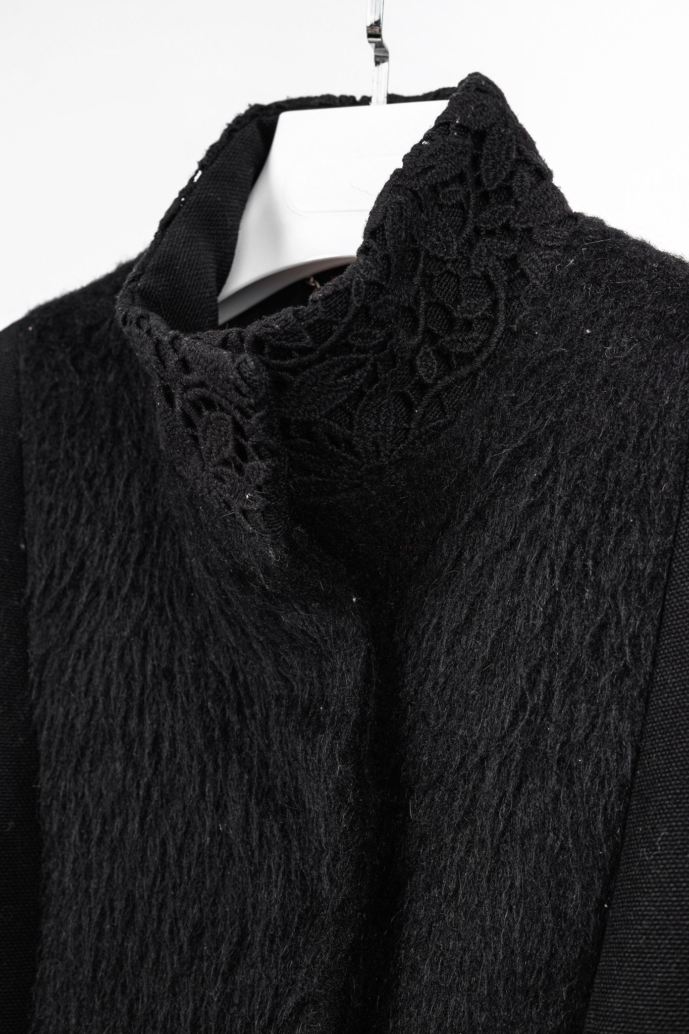 Versus Versace Versus Versace Black Fuzzy Wool Lace-Trim Coat Size S / US 4 / IT 40 - 5 Thumbnail