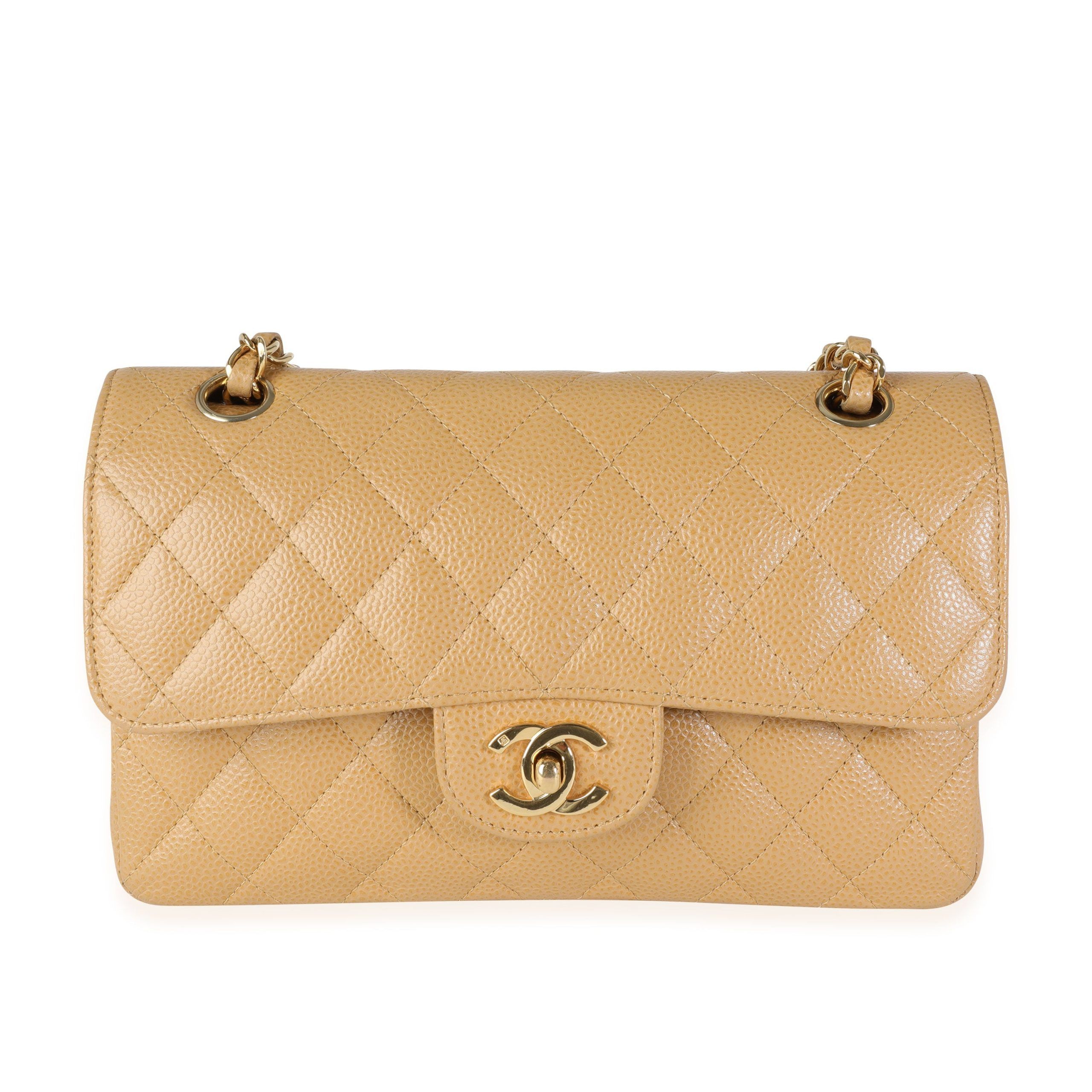 image of Chanel Beige Caviar Quilted Small Classic Double Flap Bag, Women's