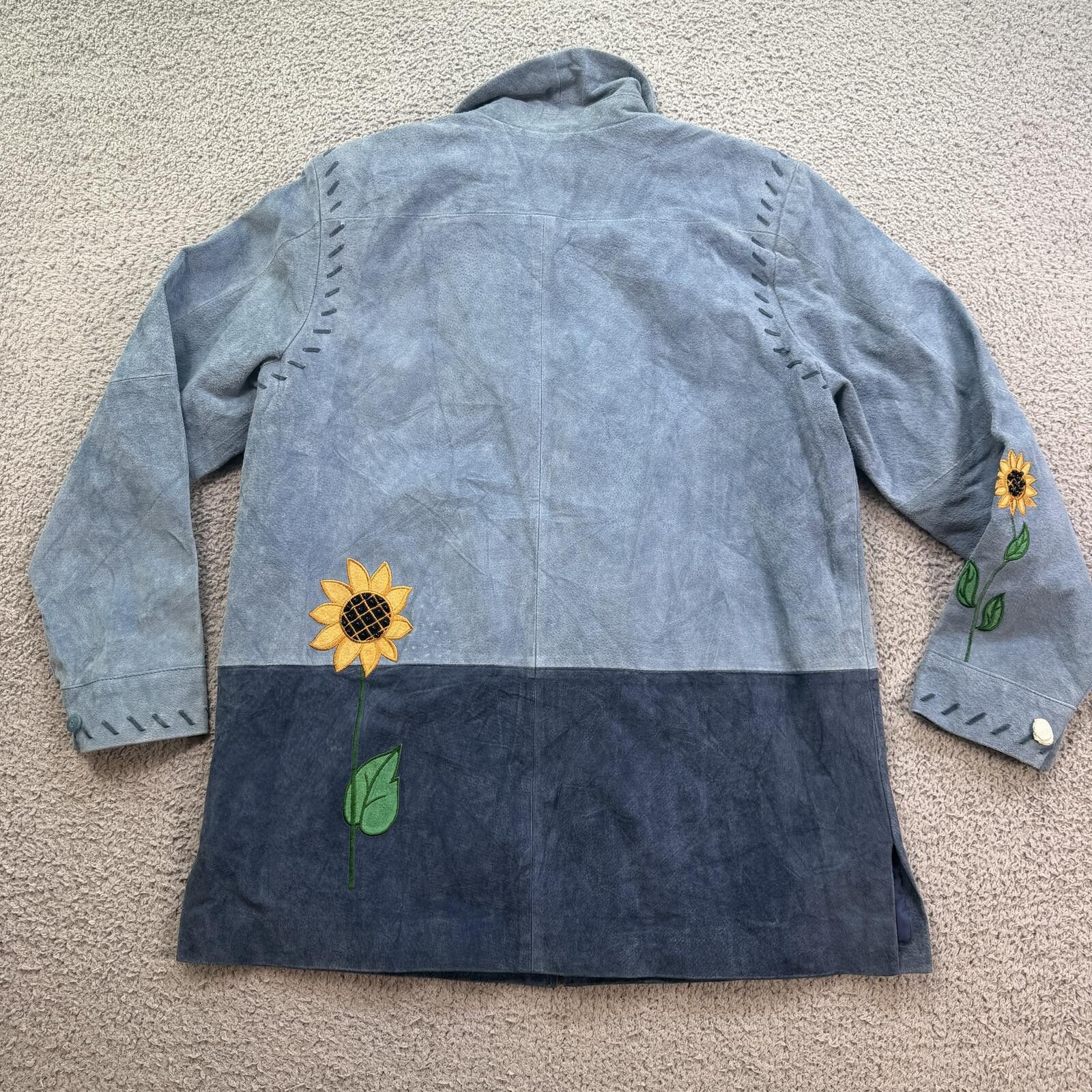 Other Vintage Sunflower Suede Leather Jacket Blue Embroidered Size M / US 6-8 / IT 42-44 - 2 Thumbnail
