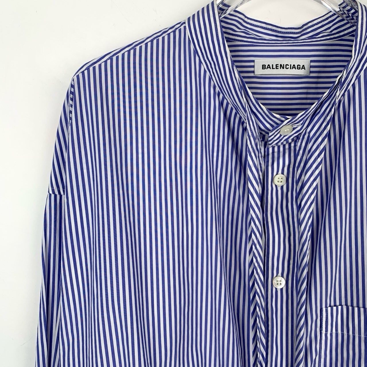 Balenciaga Balenciaga Logo-Print Blue & White Striped Cotton Long-Sleev Size XXS / US 00 / IT 34 - 4 Thumbnail