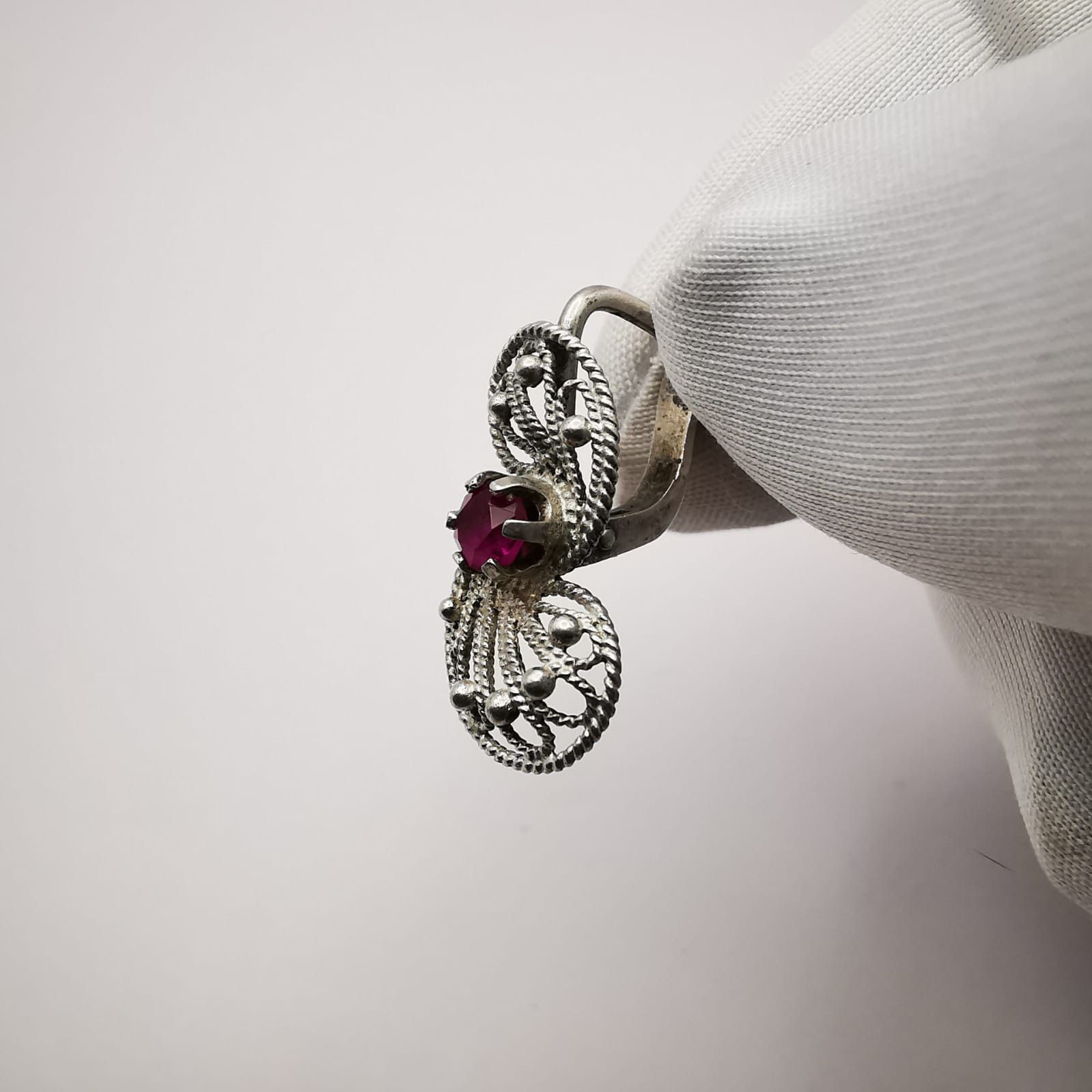 Sterling Silver × Vintage Vintage, Earrings "Ruby Stars" Silver Star 925, Ruby Size ONE SIZE - 3 Thumbnail
