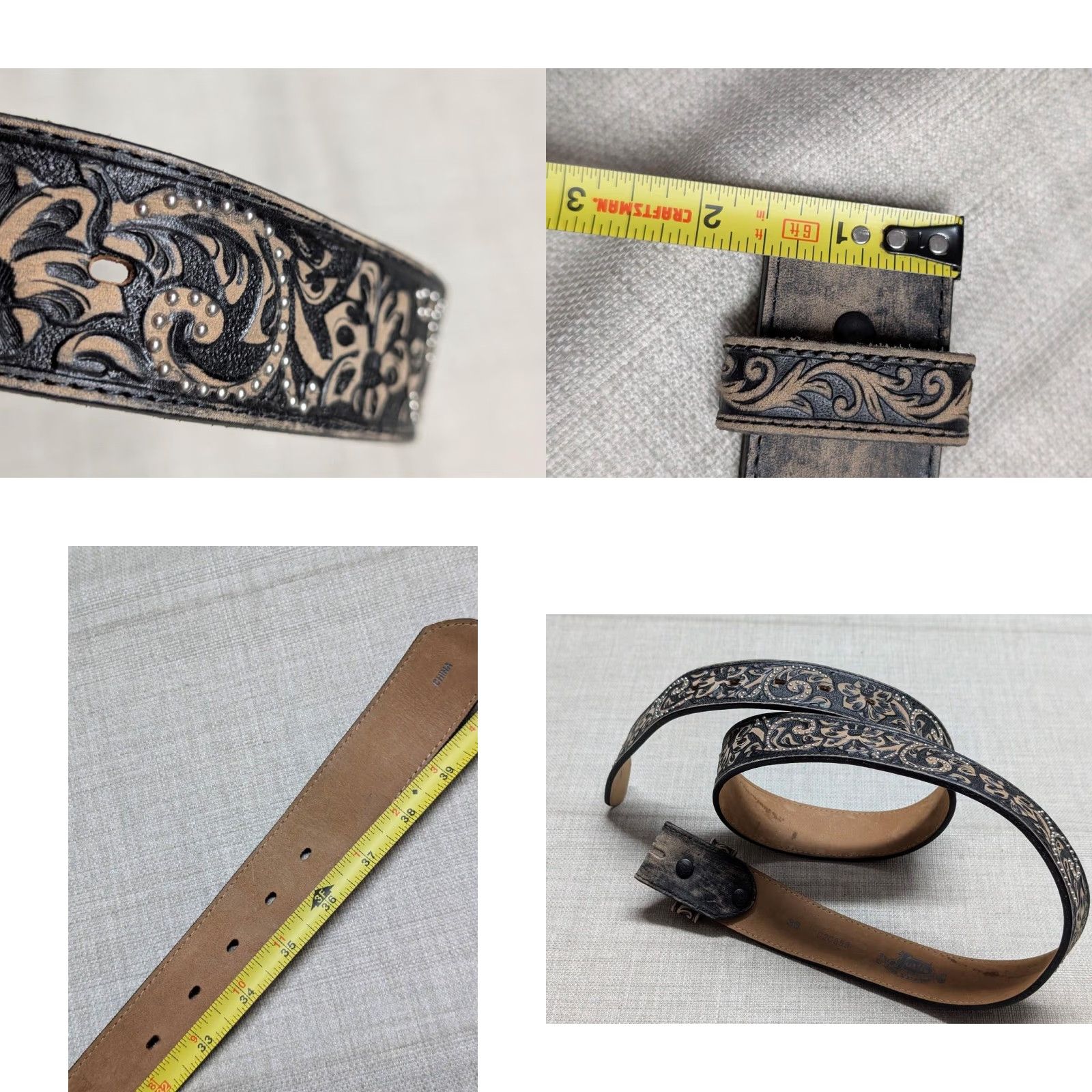 Vintage VINTAGE Justin Western Belt 34 Leather Tooled Floral Belt Buckle Cowhide Brown Men XS? Size 34 - 8 Thumbnail