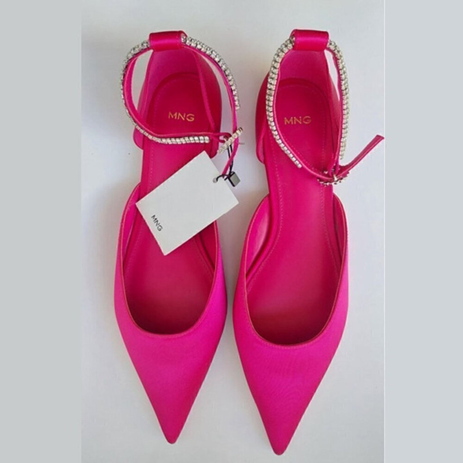 Mango MANGO Satin Rhinestone Pointed Toe Flats Barbiecore Shoes Size US 9 / IT 39 - 9 Thumbnail