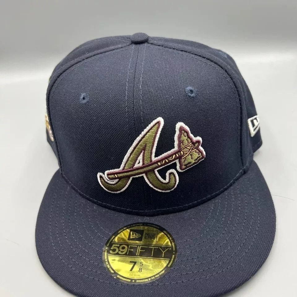 New Era Atlanta Braves Hat Men 7 5/8 Blue 59Fifty New Era Fitted Cap Size ONE SIZE - 3 Thumbnail
